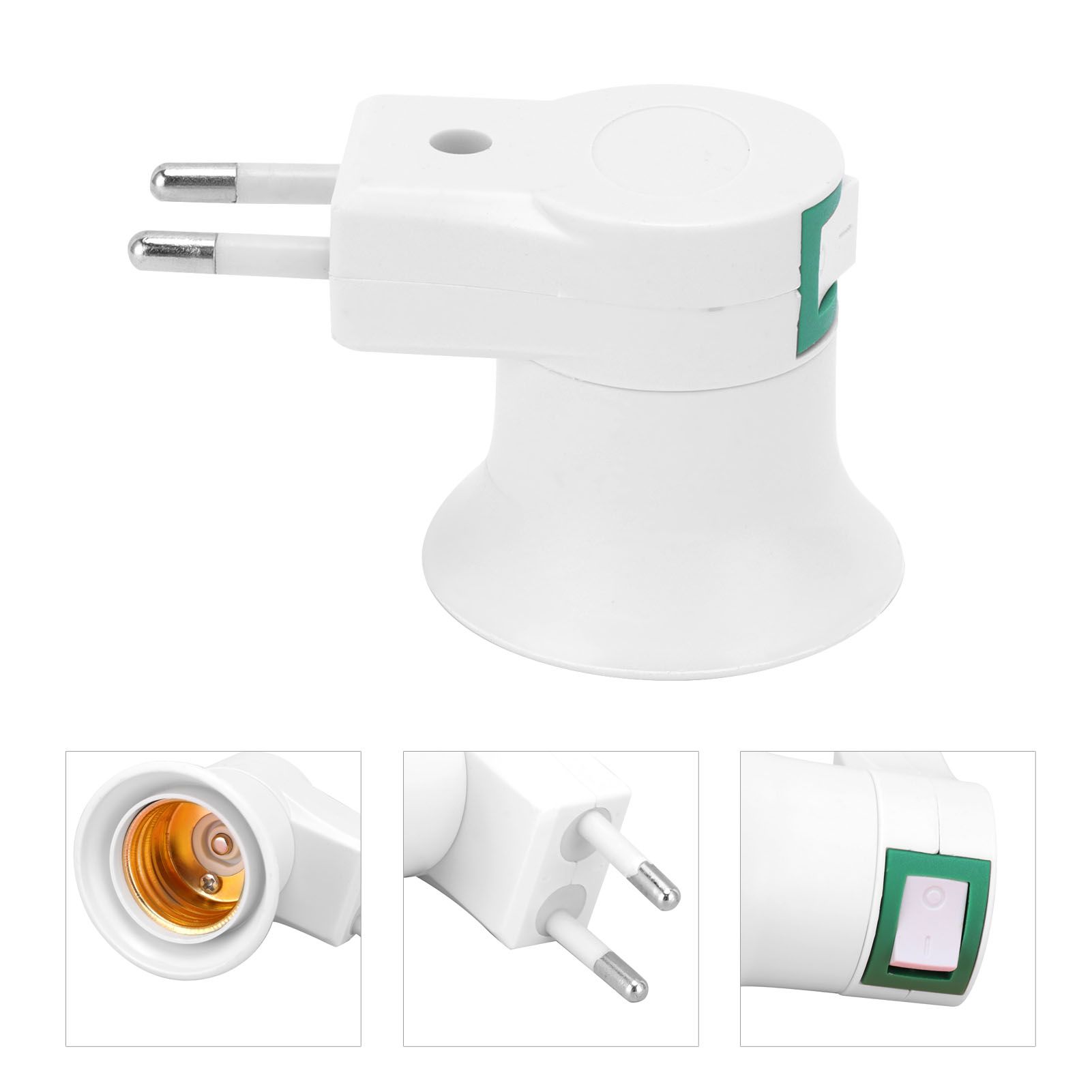 2Pcs E27 Lamp Socket Adapter with Switch PVC ScrewIn Outlet Lamp Base view 6