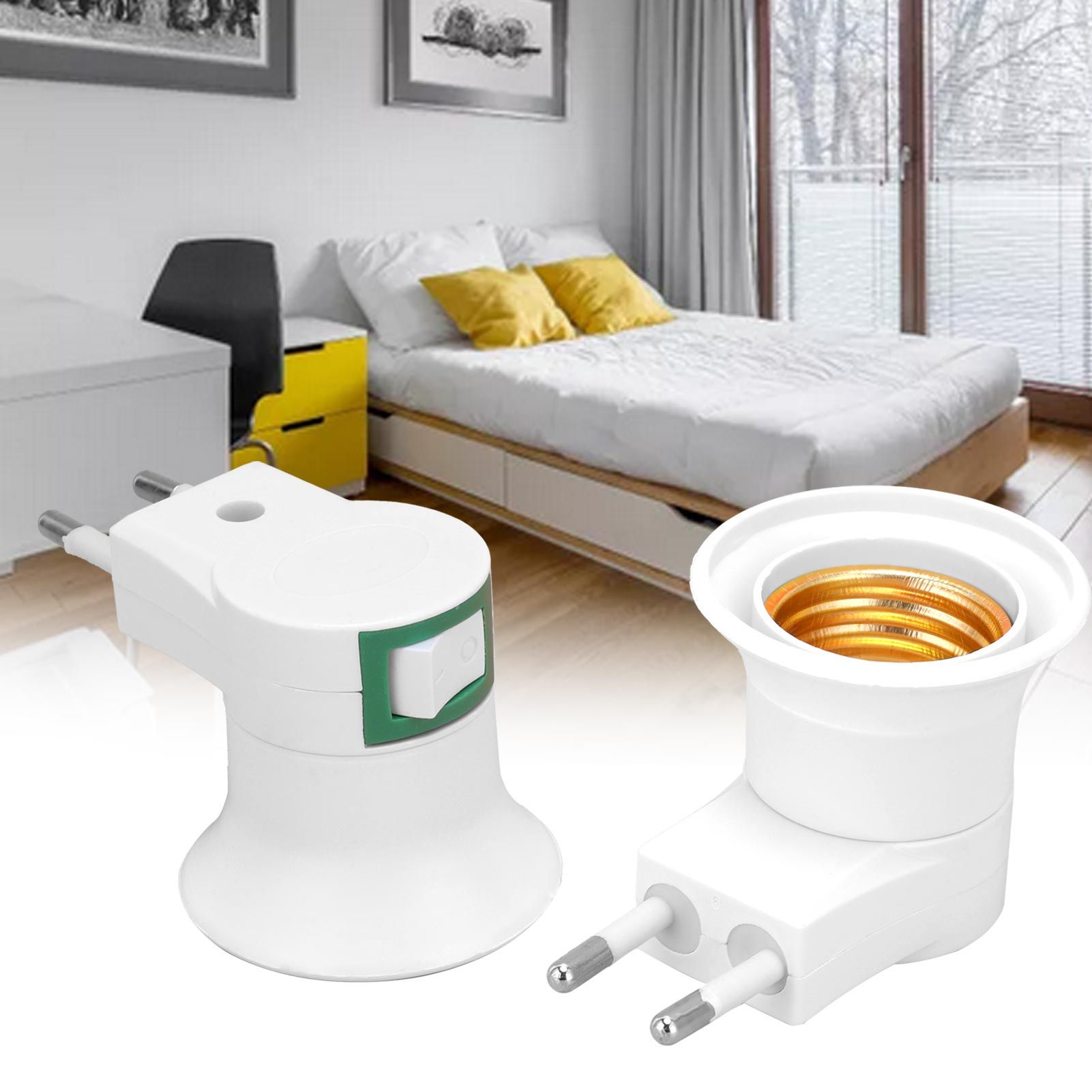 2Pcs E27 Lamp Socket Adapter with Switch PVC ScrewIn Outlet Lamp Base view 12