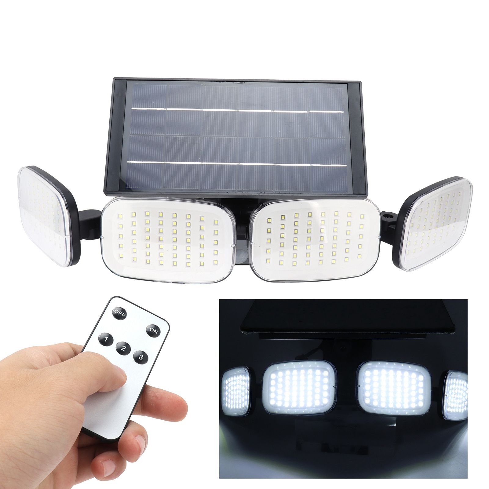 Solar Wall Light Solar Fourhead 200LEDs Wall Lamp for Garden Pathway Courtyard view 12