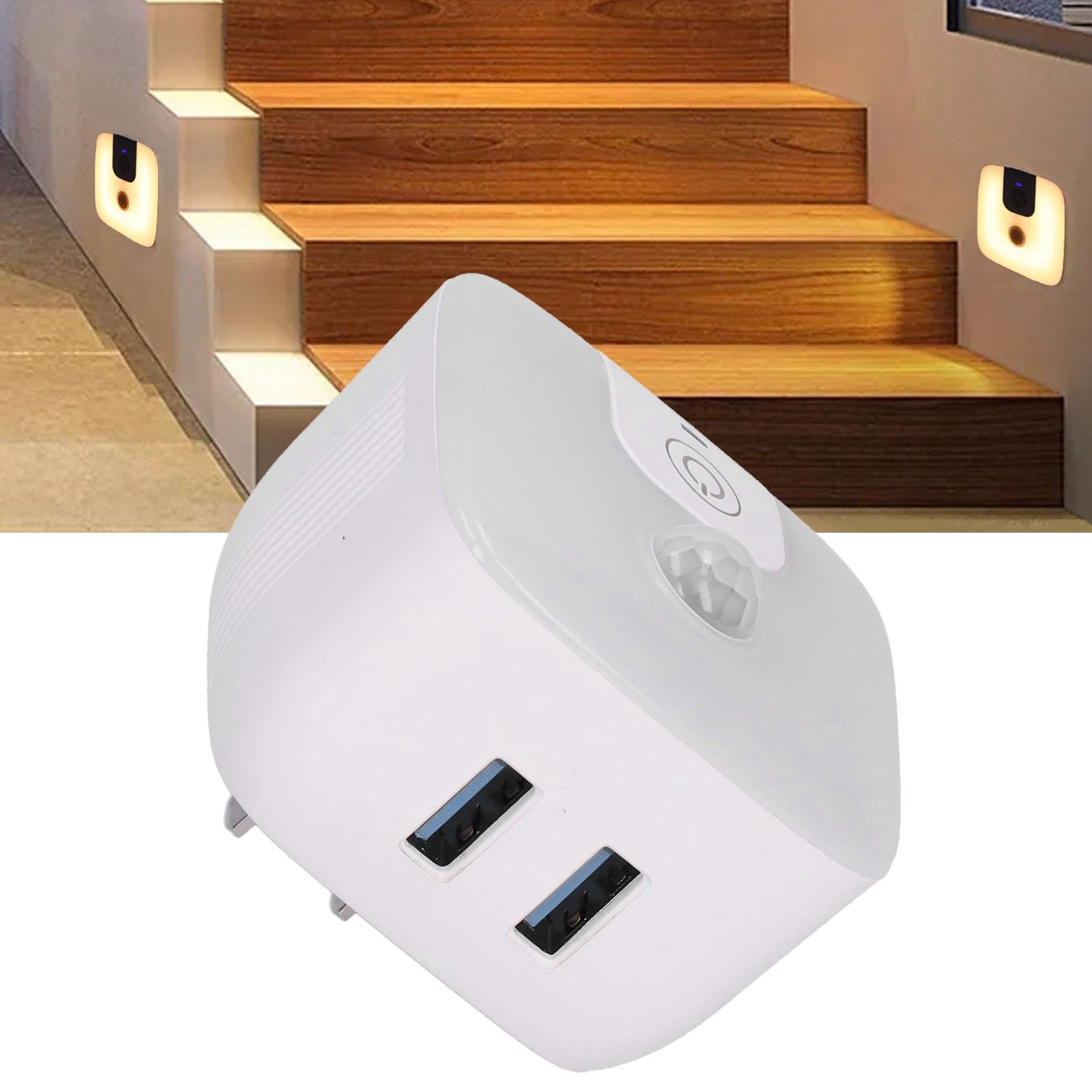 Plugin Night Light Body Induction Lamp with Dual 5V/2.4A USB Ports for Bedroom view 11