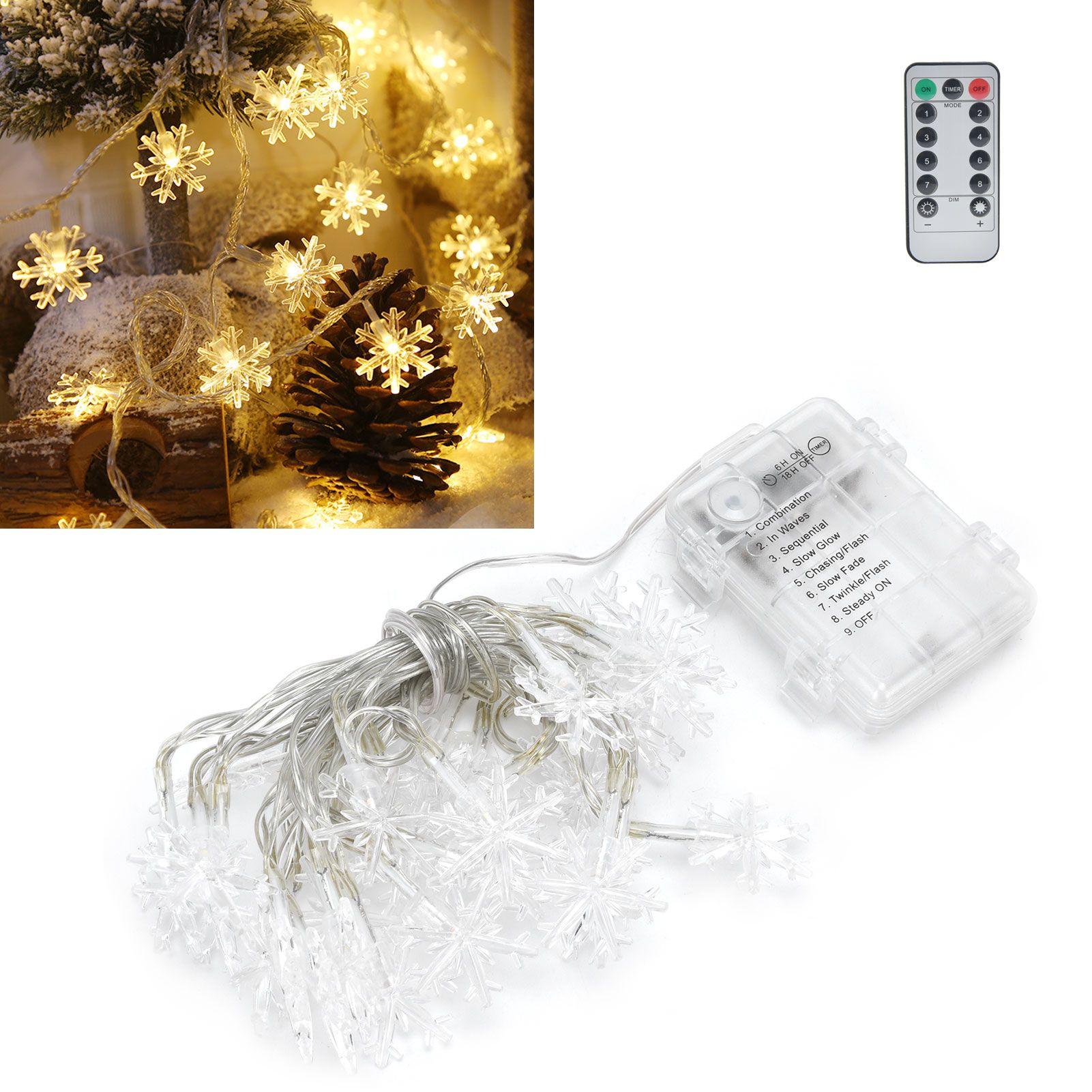 3Meters LED String Lights LED Snowflake Copper Wire Lights with Remote Control view 11