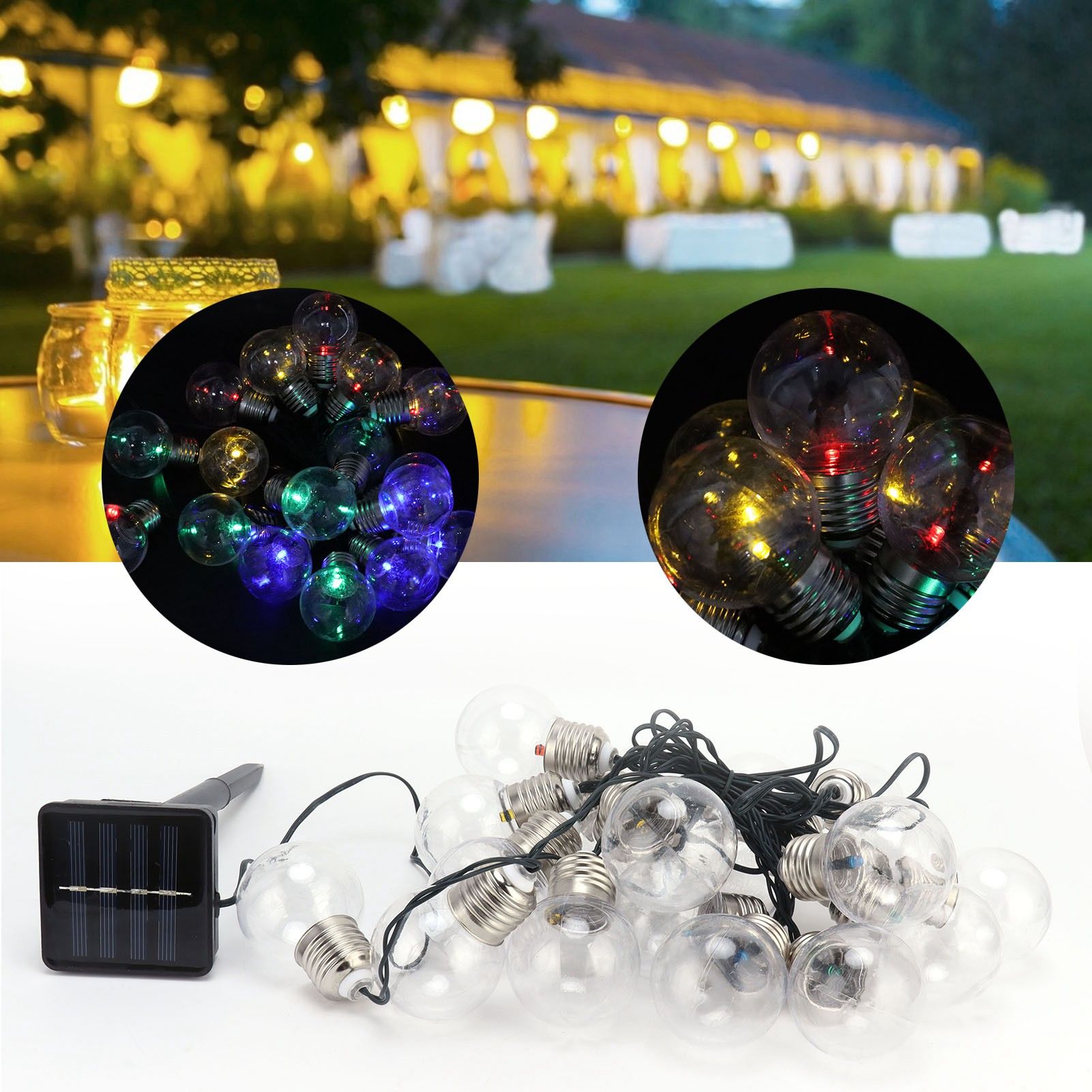 20LED Solar Colorful Bulb String Light Outdoor Waterproof Decorative Lamp for view 11