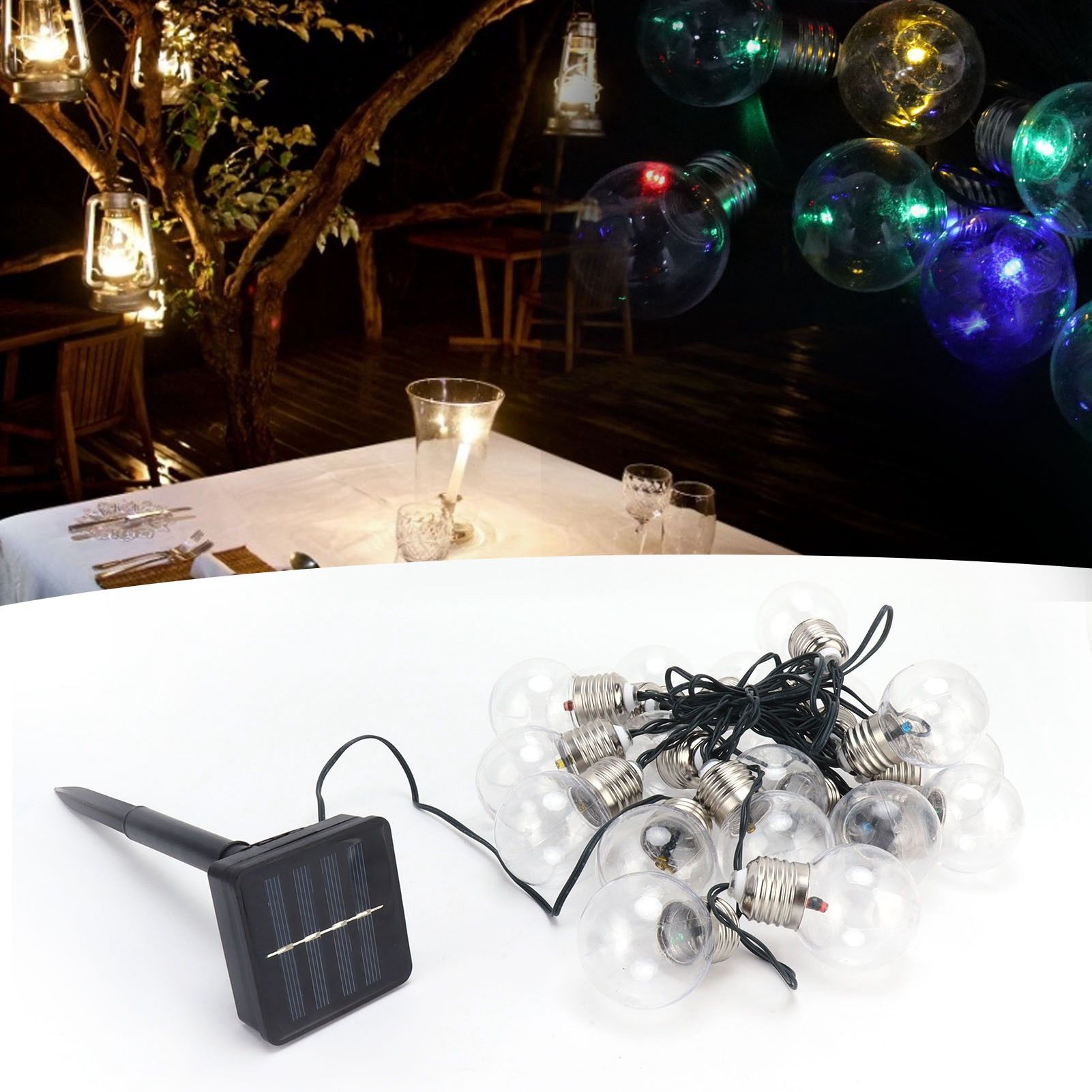 20LED Solar Colorful Bulb String Light Outdoor Waterproof Decorative Lamp for view 12