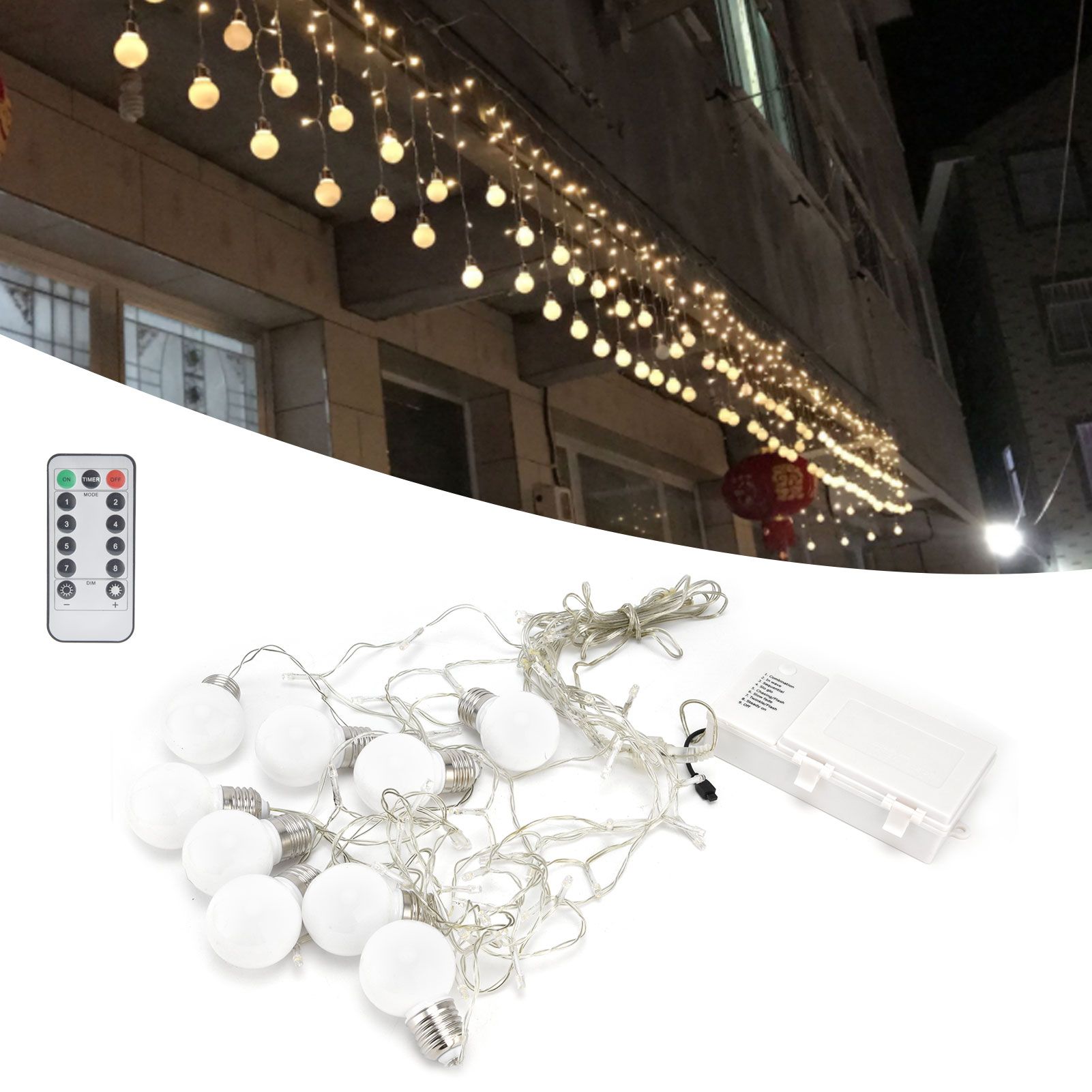 Porch Lights Outdoor 60LED G50 Bulb Light String Remote Control 8 Lighting view 12