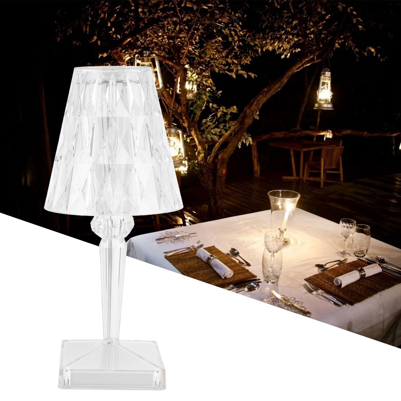 LED Crystal Table Light Transparent Prism Dimmable Desk Lamp USB Charging view 12