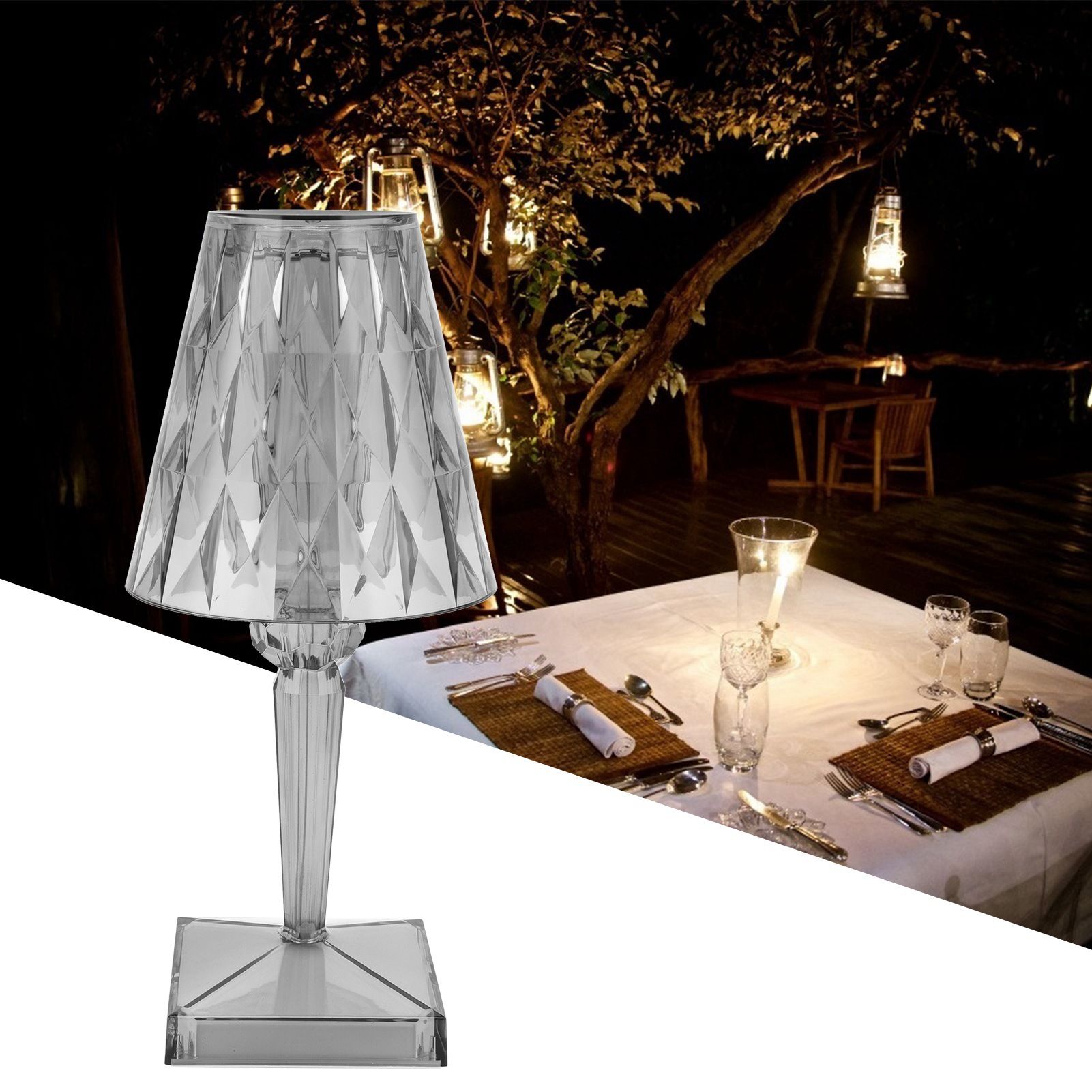 LED Crystal Table Lamp Transparent Prism Dimmable Desk Lamp USB Charging view 12