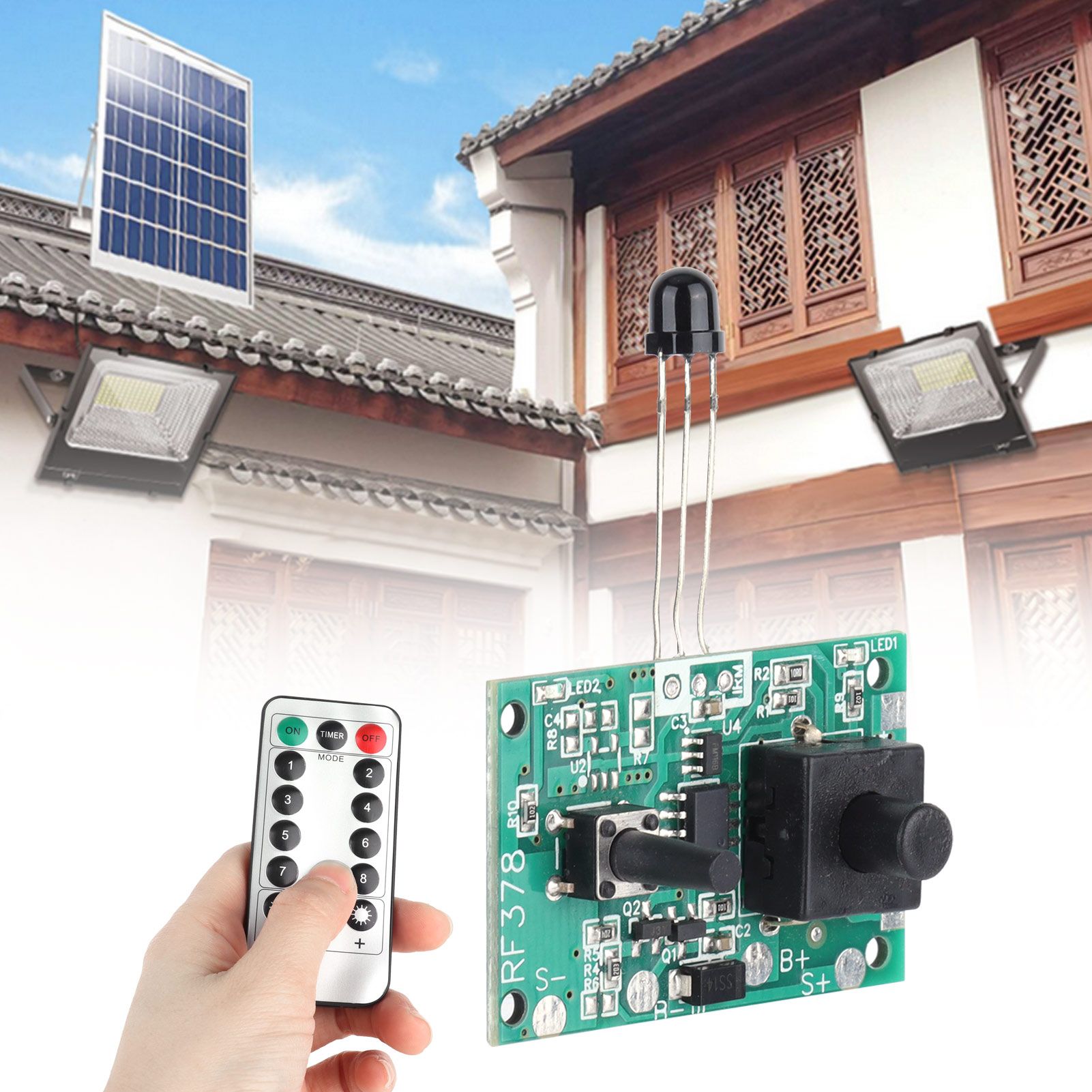3.7V Solar Lamp String Controller Module Circuit Board with Remote Control for view 11