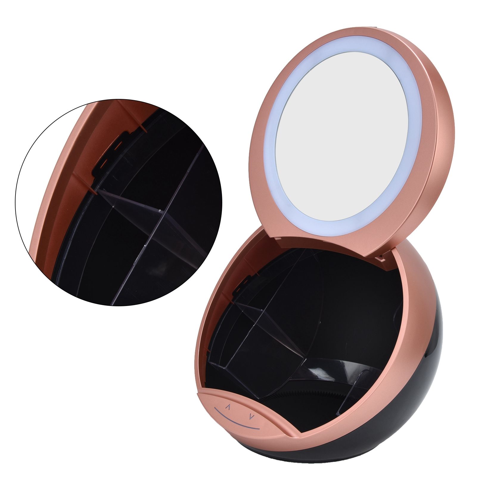 Round Makeup Mirror Dimmable White LED 2 In 1 USB Charging Cosmetic Mirror view 9