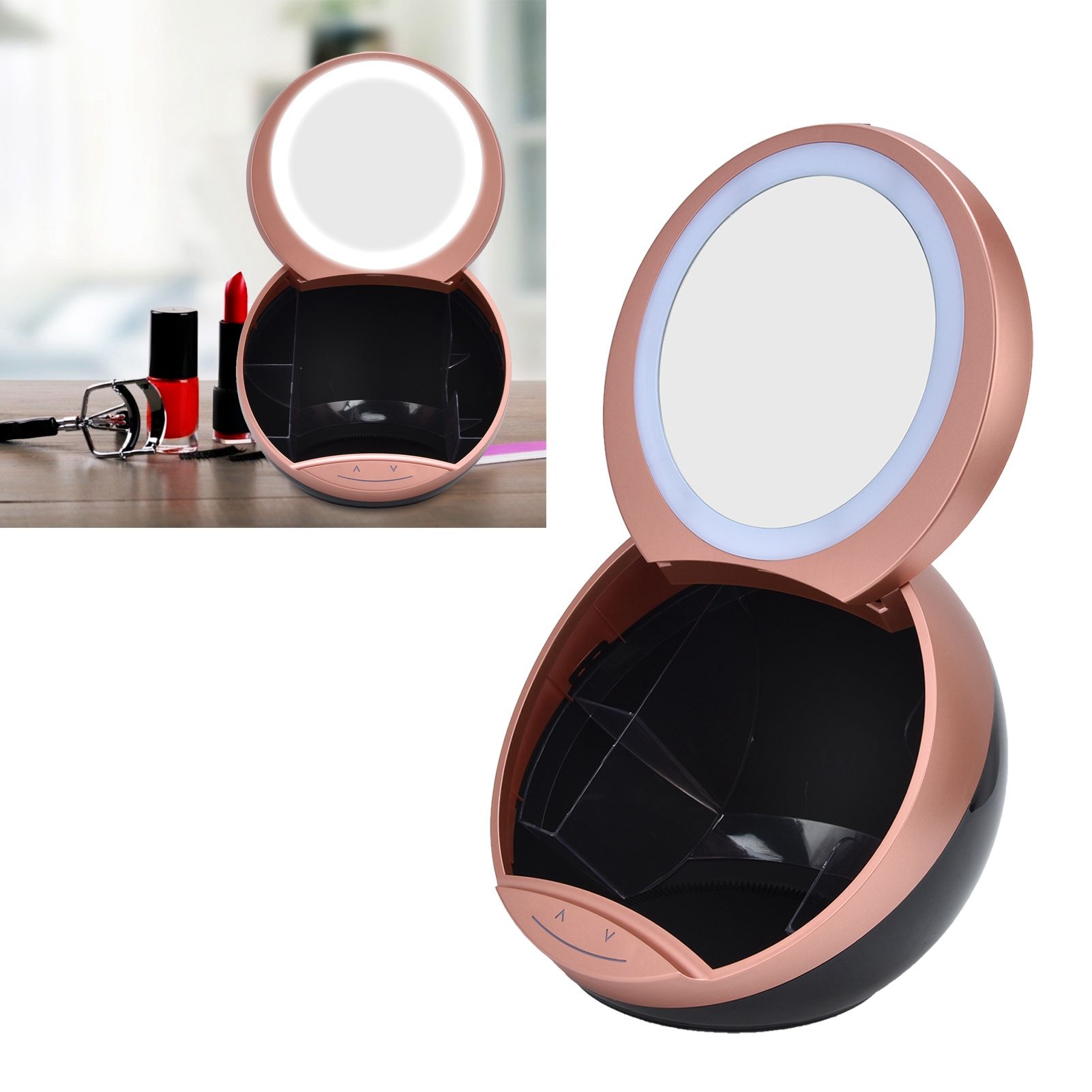 Round Makeup Mirror Dimmable White LED 2 In 1 USB Charging Cosmetic Mirror view 11