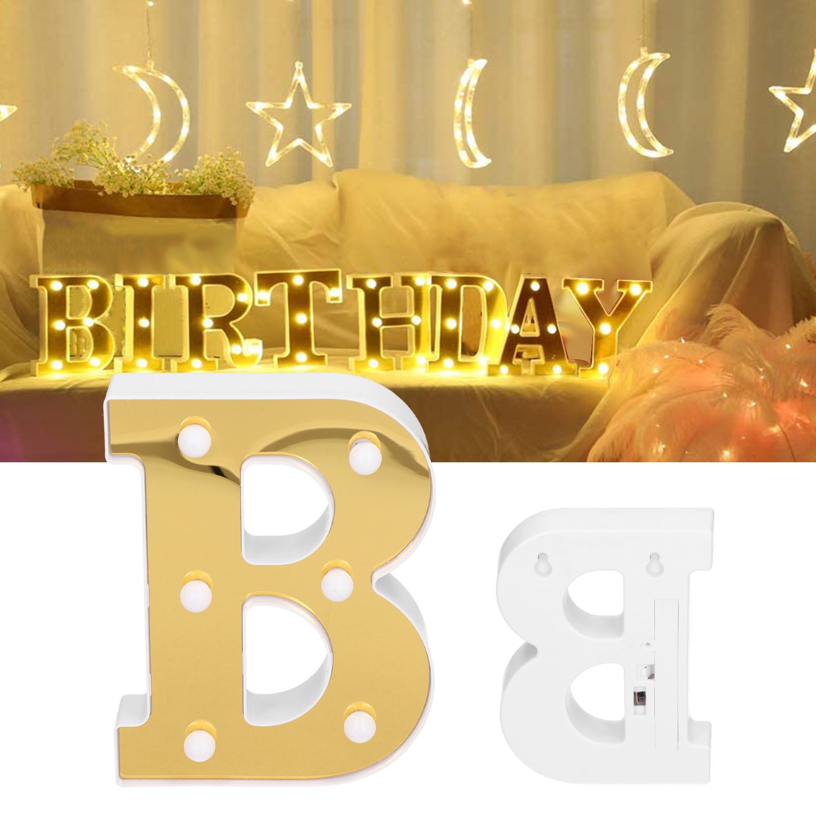 Gold BShaped Sign Lamp Innovative English Alphabet Light for Home Bar Club view 12