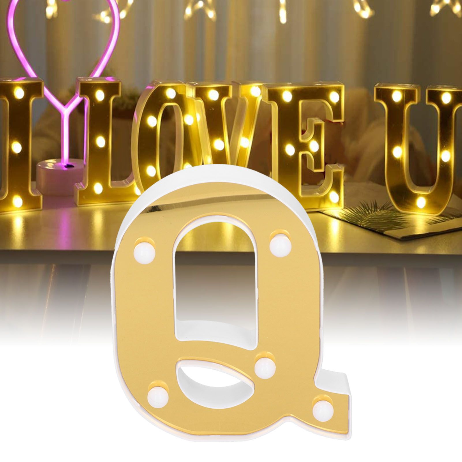 Gold Letter Q Sign Lamp LED Alphabet Decorative Lamp for Bedroom Wedding view 12