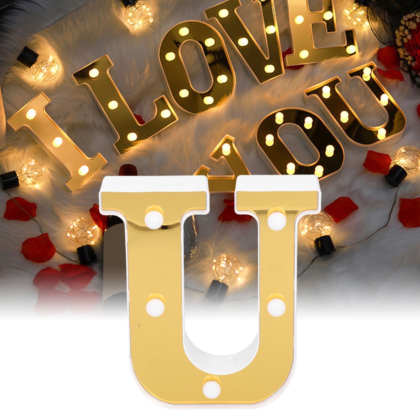 LED Lamp UShape Gold Alphabet Light for Wedding Proposal Birthday Party view 11