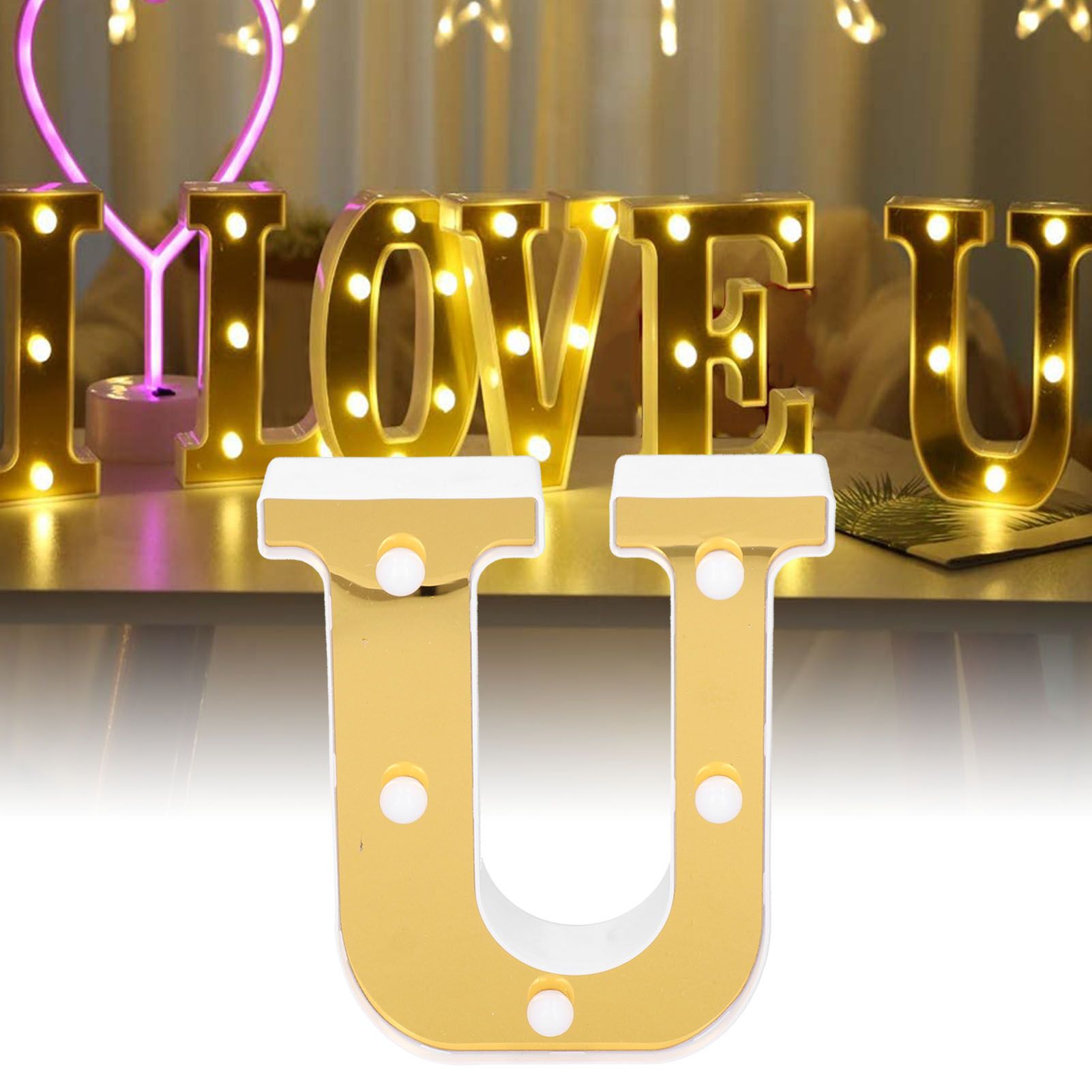 LED Lamp UShape Gold Alphabet Light for Wedding Proposal Birthday Party view 12