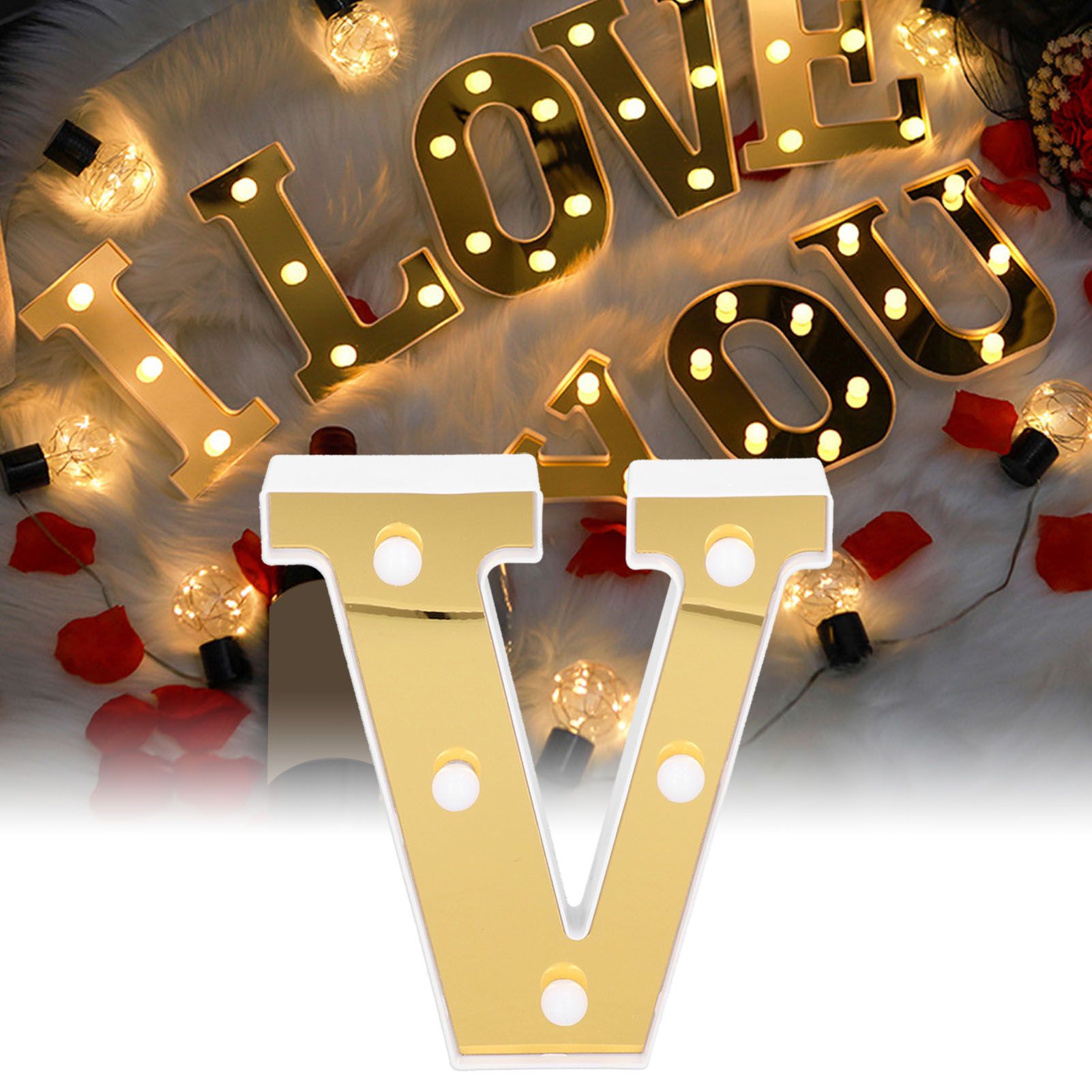 Gold LED Alphabet Lamp VShape Marriage Proposal Festival Party Decoration view 11