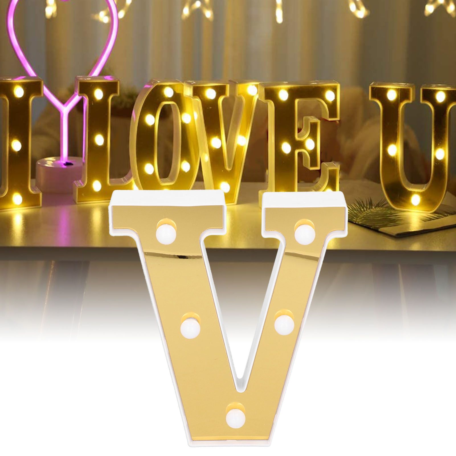 Gold LED Alphabet Lamp VShape Marriage Proposal Festival Party Decoration view 12
