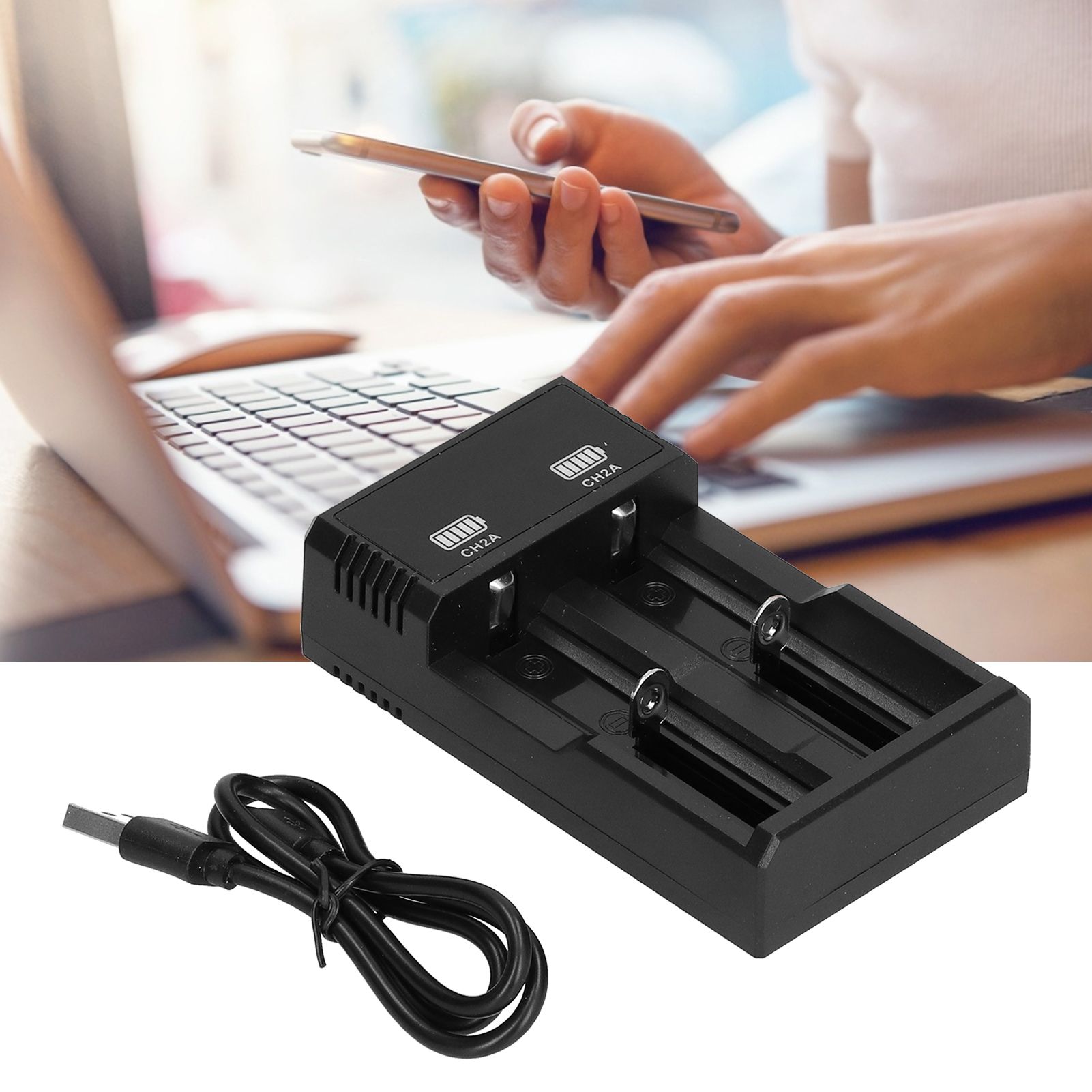 Universal Battery Charger 2 Bay USB Rapid Charge with Indicator Light for view 11