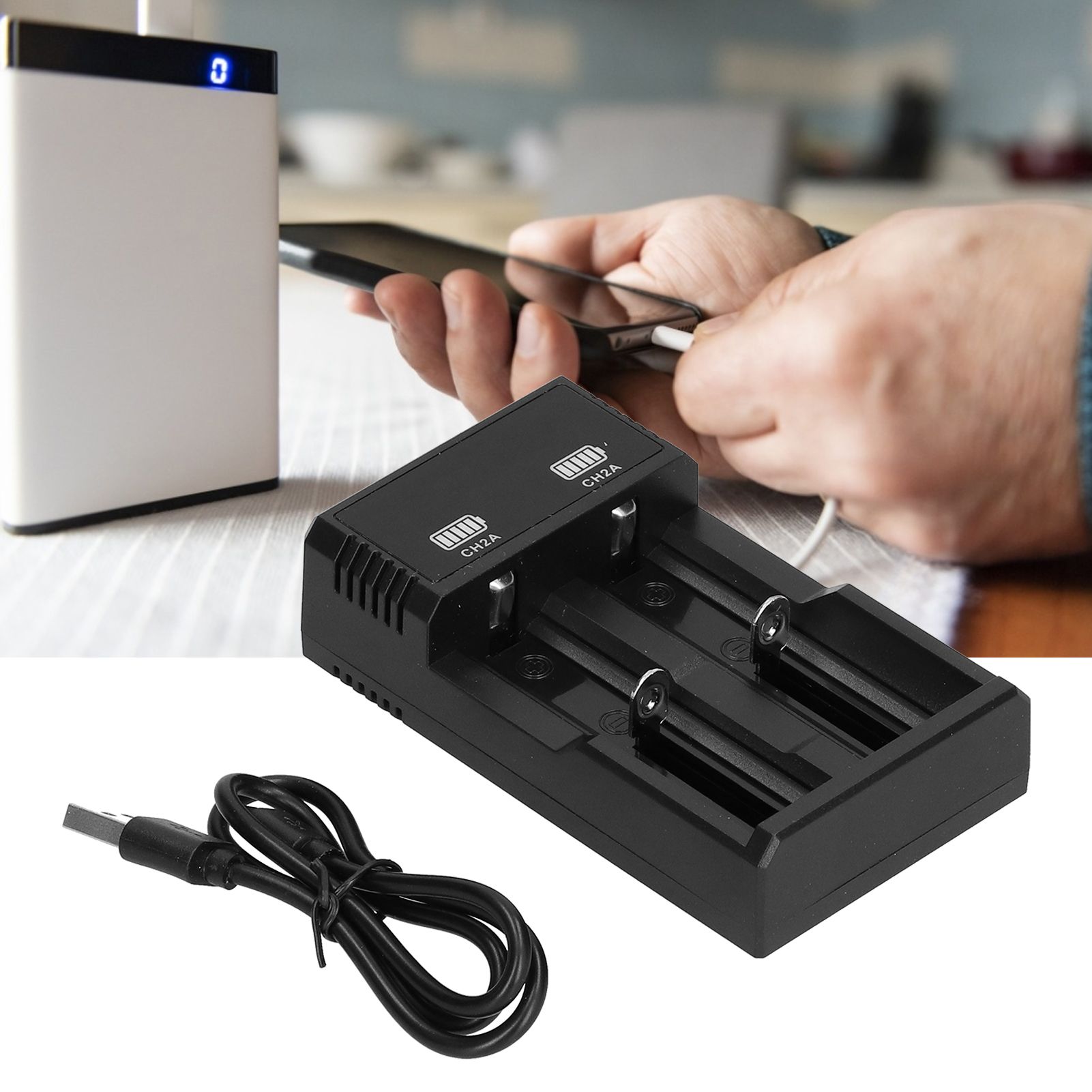 Universal Battery Charger 2 Bay USB Rapid Charge with Indicator Light for view 12