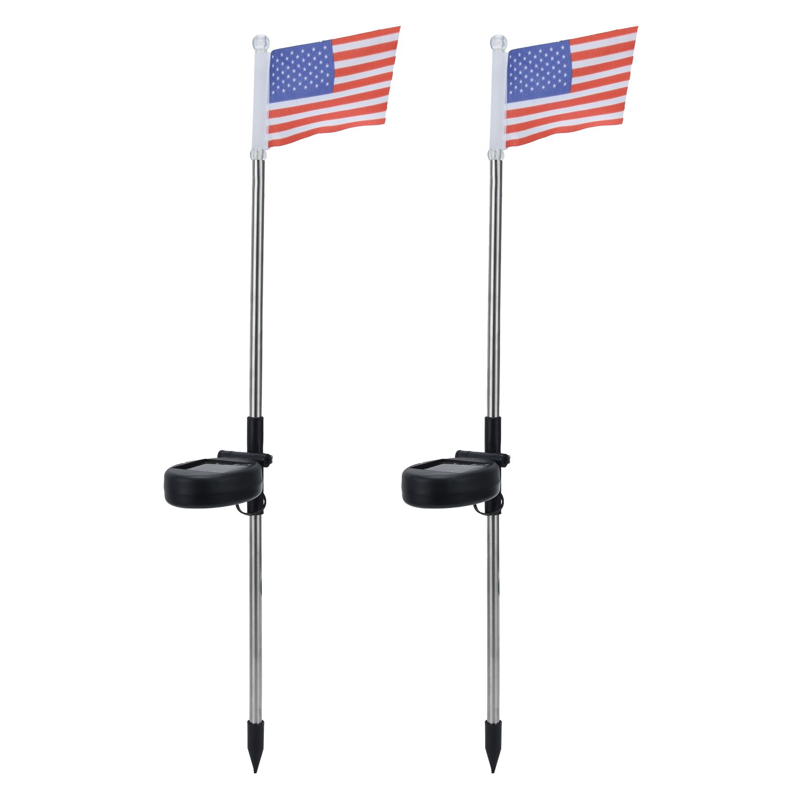 2PCS Solar Powered Garden Light US Flag Lawn Stake Lamp for Outdoor Landscape
