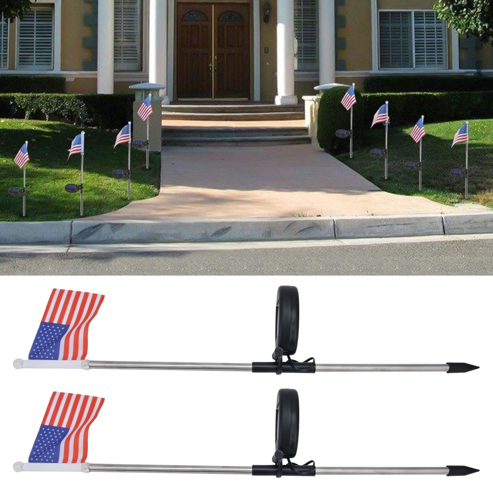 2PCS Solar Powered Garden Light US Flag Lawn Stake Lamp for Outdoor Landscape view 11