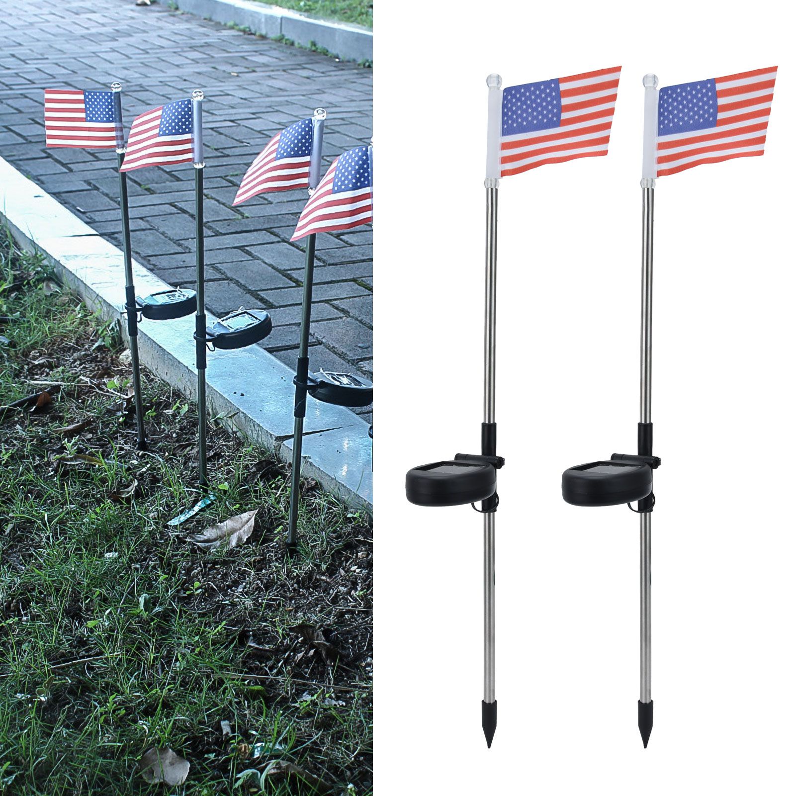 2PCS Solar Powered Garden Light US Flag Lawn Stake Lamp for Outdoor Landscape view 12