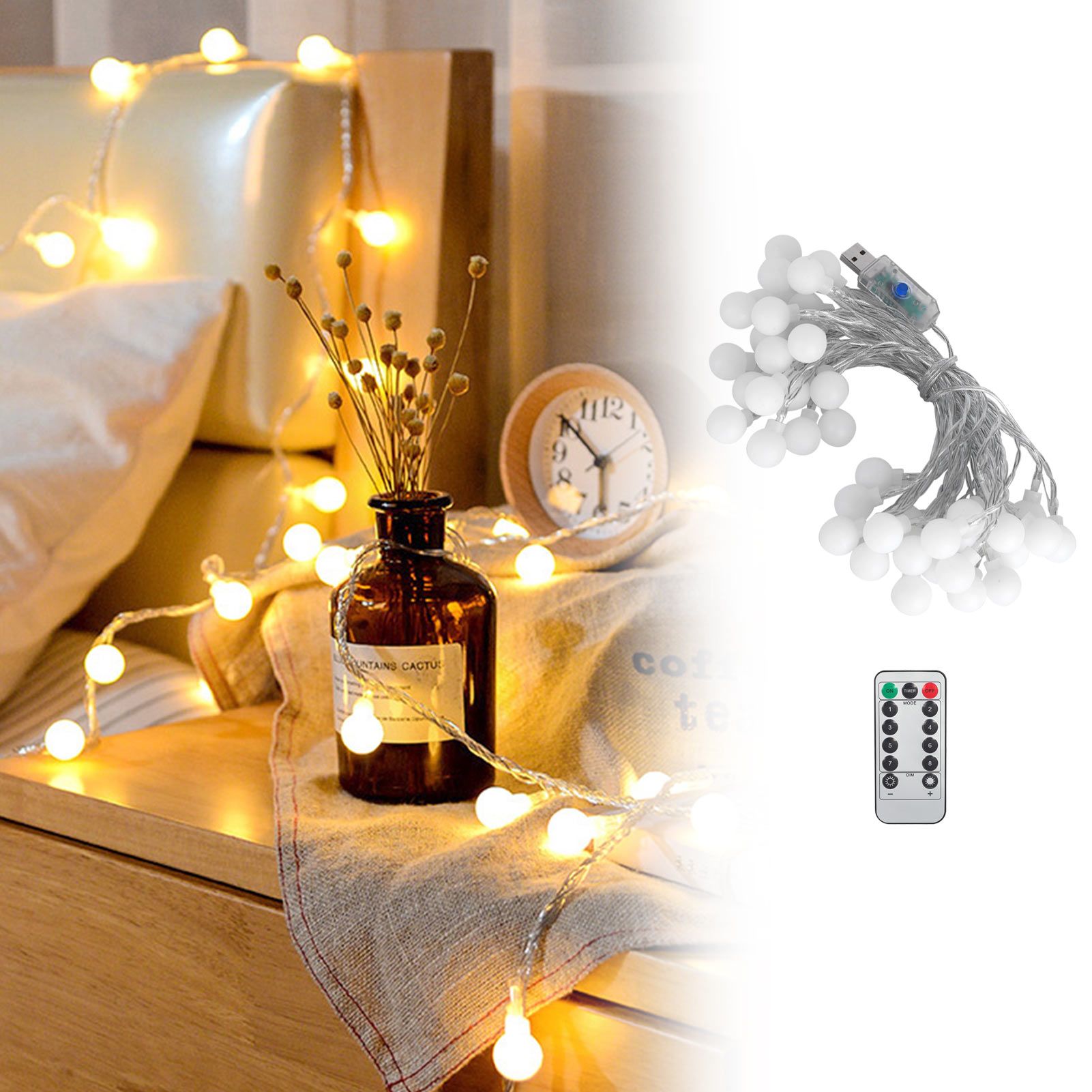 40LED Globe Ball String Lights 6M USB Decorative Hanging Lights with 8‑Mode view 11