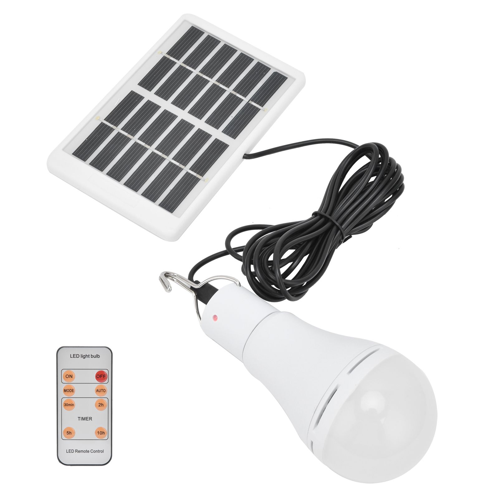 7W LED Solar Bulb Light 5‑Gear Light‑Controlled Positive White Light