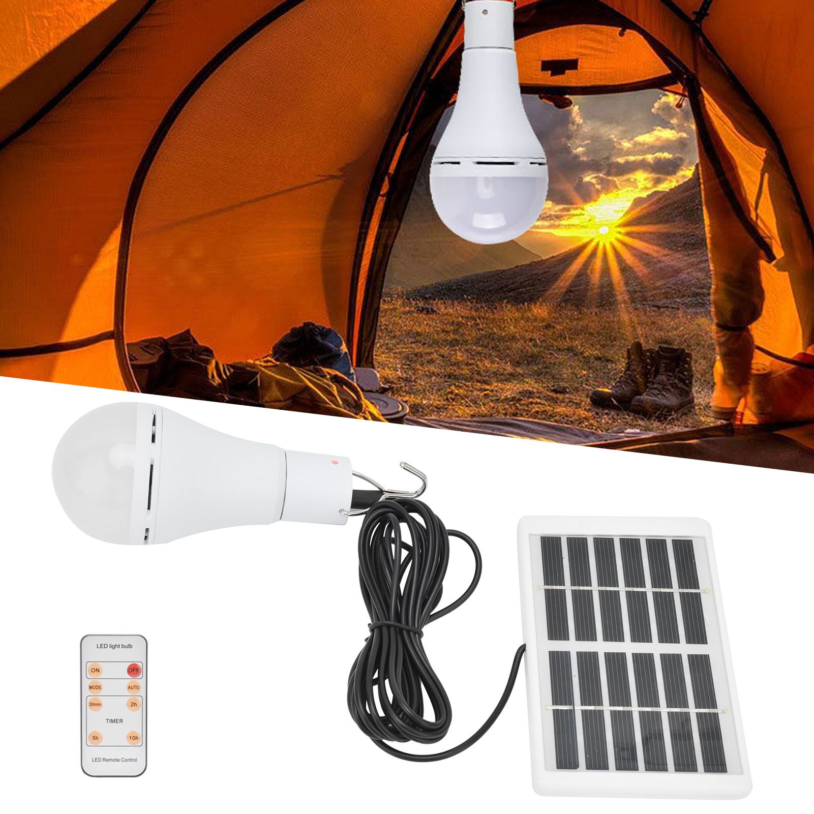 7W LED Solar Bulb Light 5‑Gear Light‑Controlled Positive White Light view 12