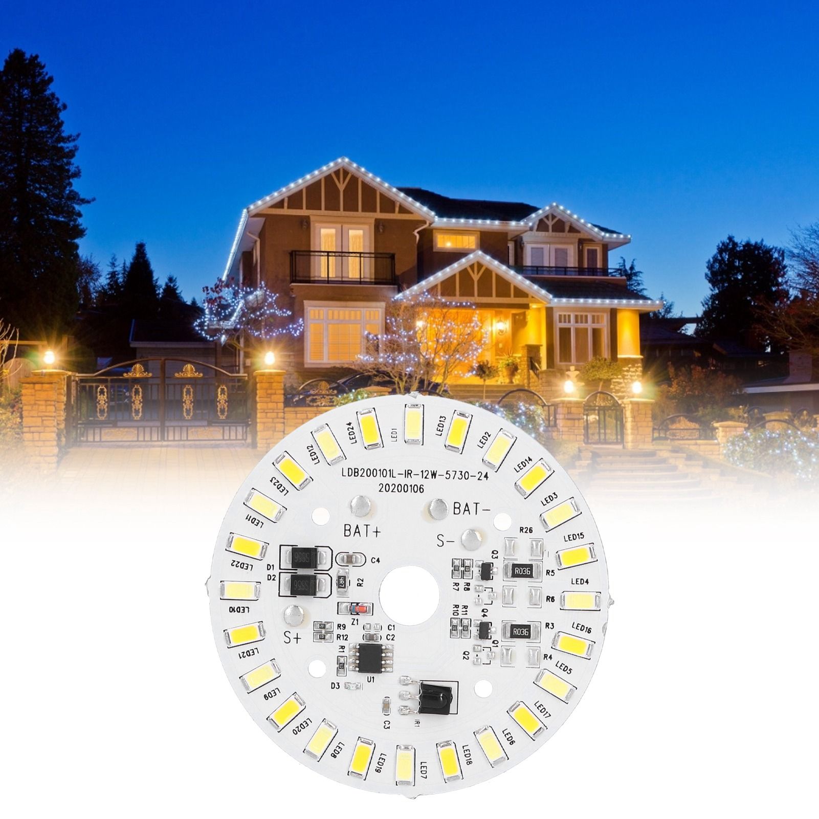 12W 24LED Ceiling Lamp Panel 3.2V/3.7V White Warm Light Source with Remote view 12