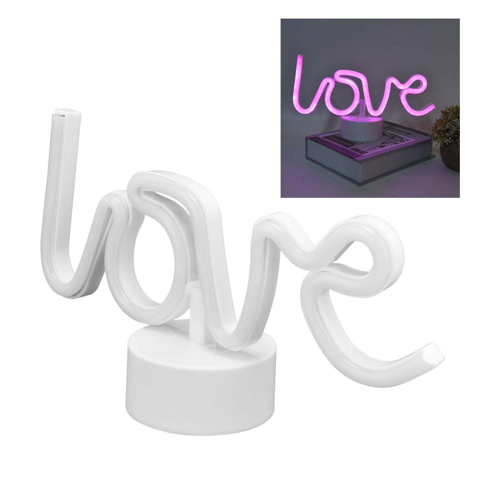 Pink Love Neon Light Battery Operated LED Neon Sign with Base for Home Bedroom view 11