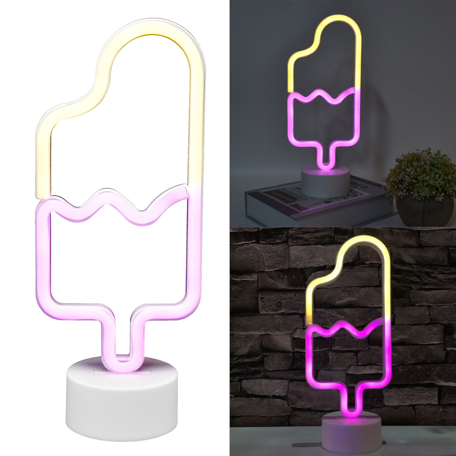 LED Neon Lamp Cute Ice Cream Neon Sign Light with Base Baby's Room Bar Party view 12