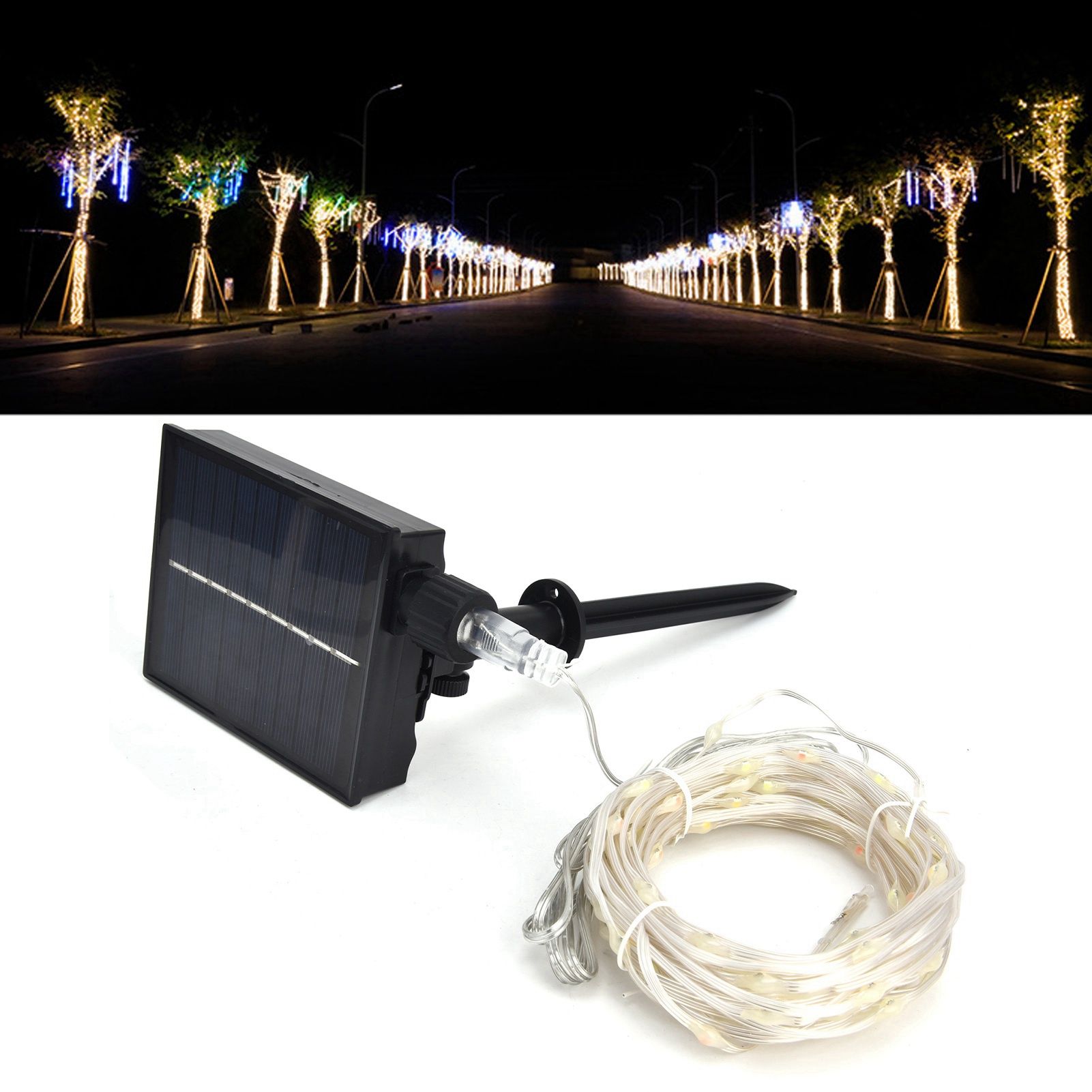 96LEDs Colorful String Lights 8 Modes Solar Powered Waterproof Remote view 12