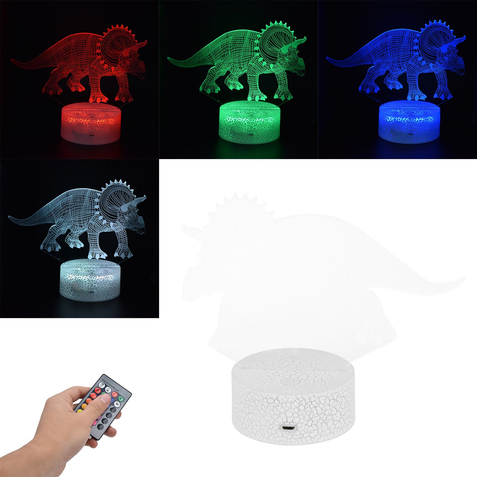 RGB Dinosaur Shape Night Light 16 Colors 4 Modes Dimmable Table Lamp Gift with view 11