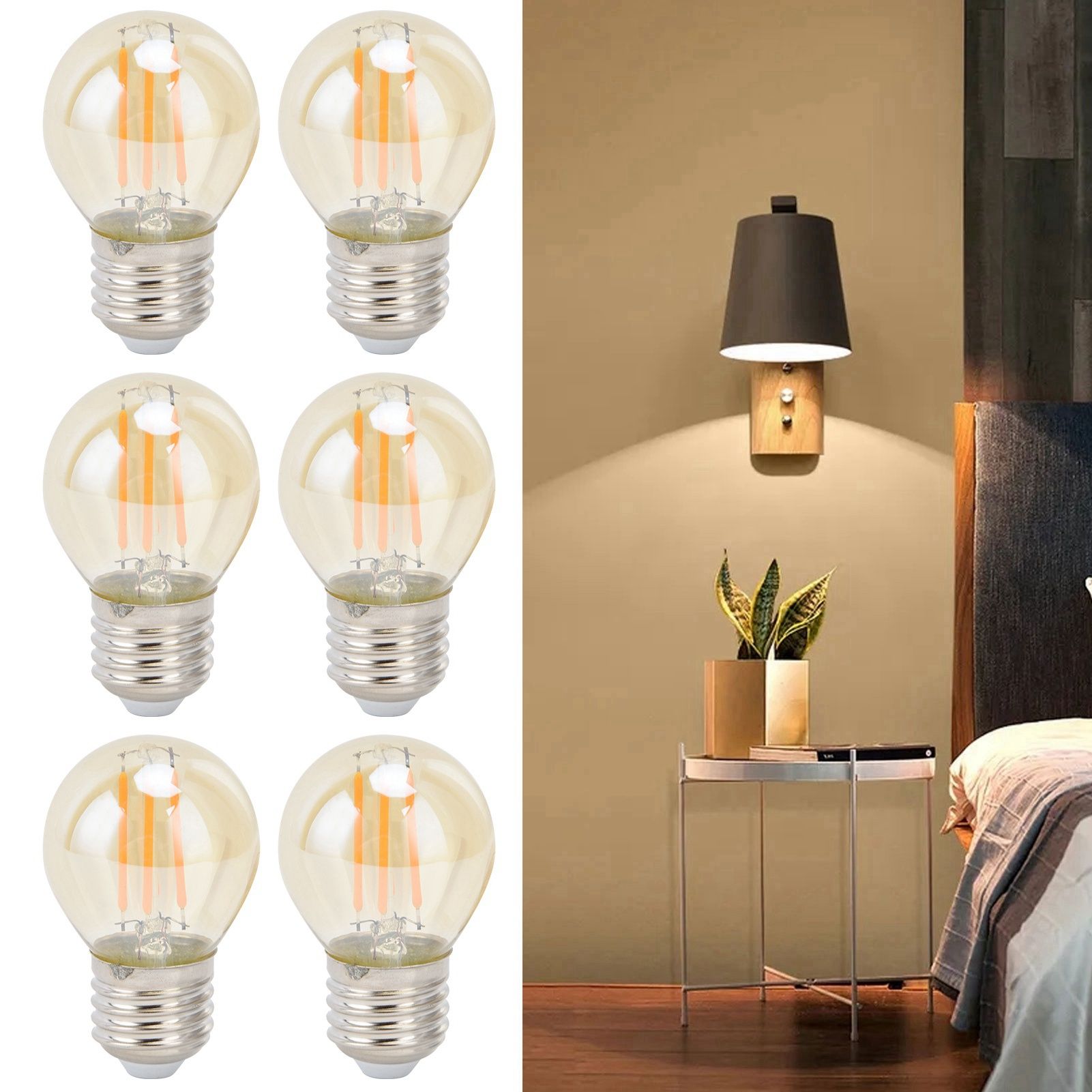 6Pcs Vintage LED Light Bulb Gold Glass Dimmable G45 E27 4W Filament Bulbs Warm view 12