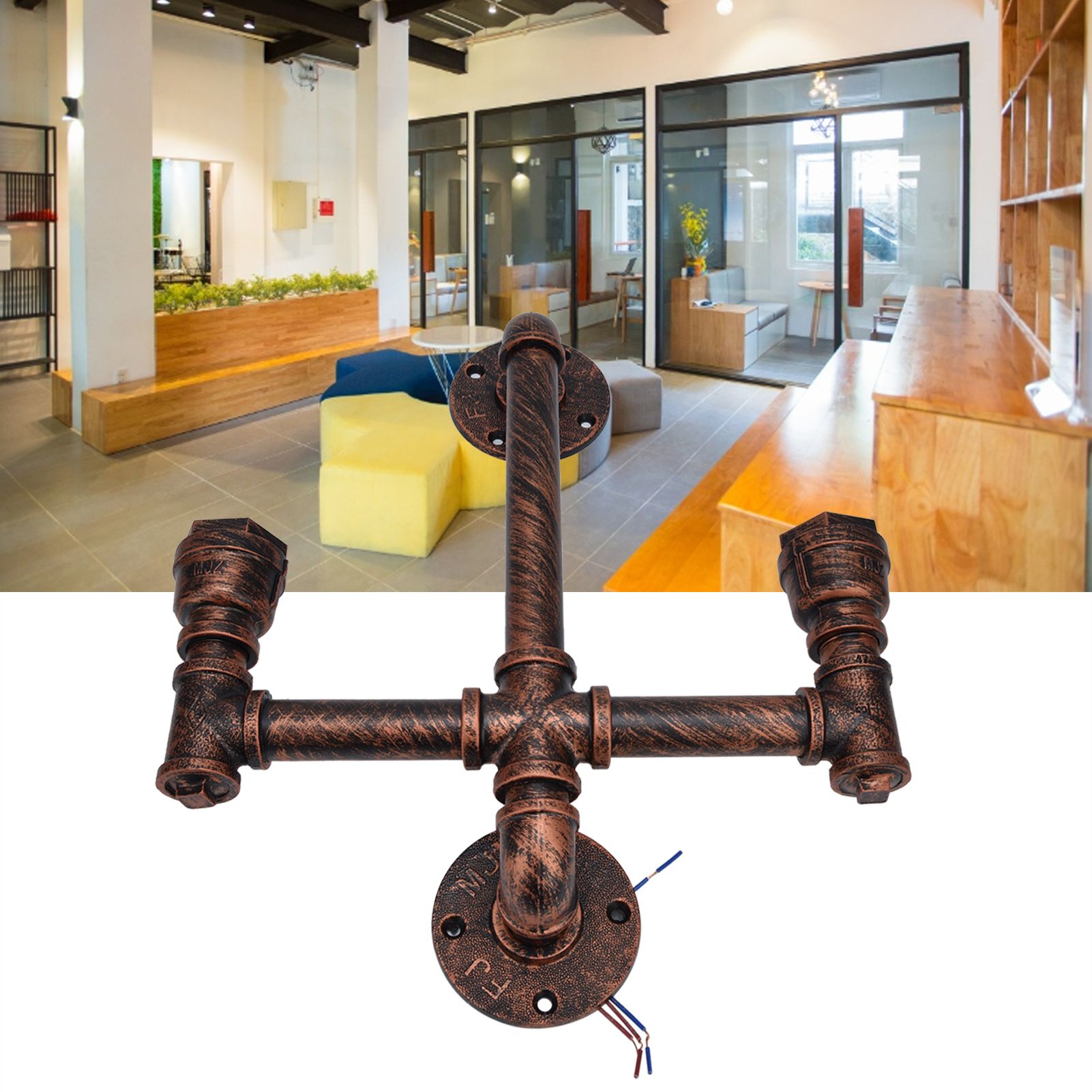 Iron Wall Lamp Double Head Water Pipe Lamp Steampunk Wall Lamp with E27 Socket view 11
