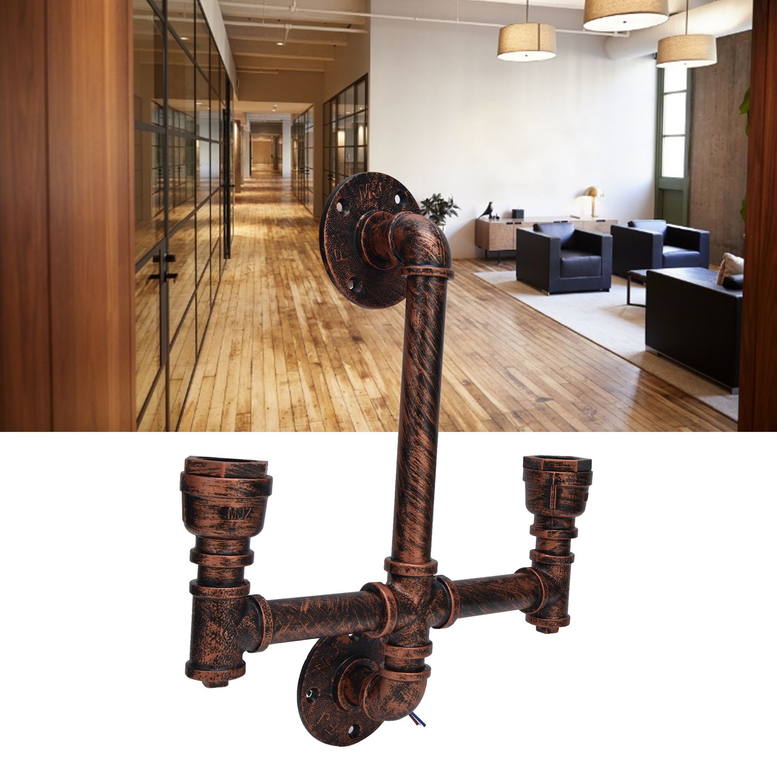 Iron Wall Lamp Double Head Water Pipe Lamp Steampunk Wall Lamp with E27 Socket view 12