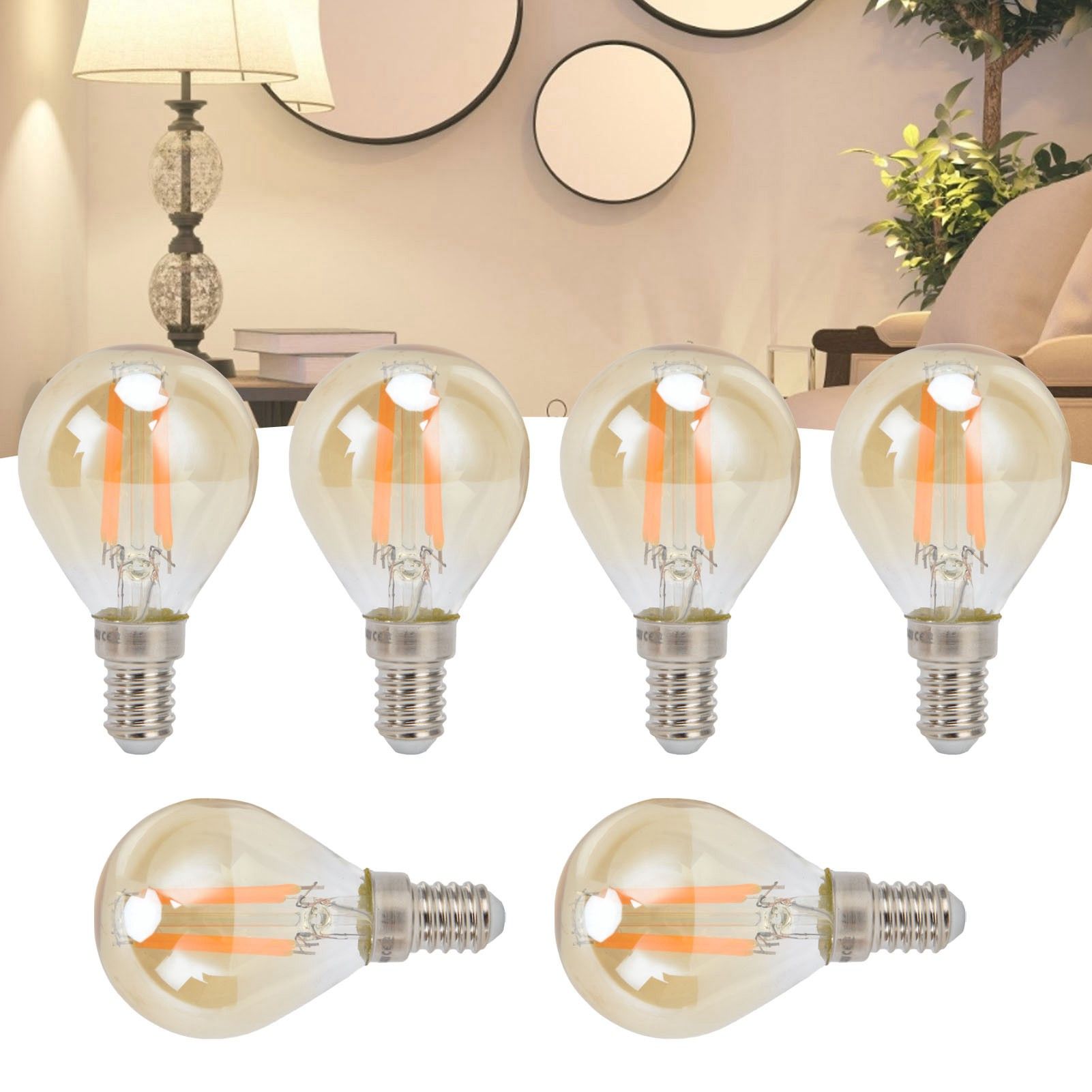 6PCS Gold G45 Vintage Bulb E14 Base Lamp for Home Light Fixtures Decorative 4W view 11