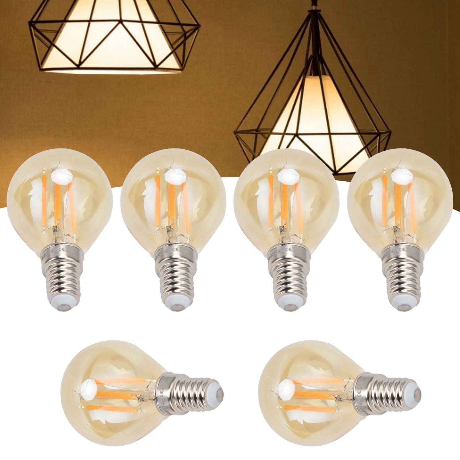 6PCS Gold G45 Vintage Bulb E14 Base Lamp for Home Light Fixtures Decorative 4W view 12