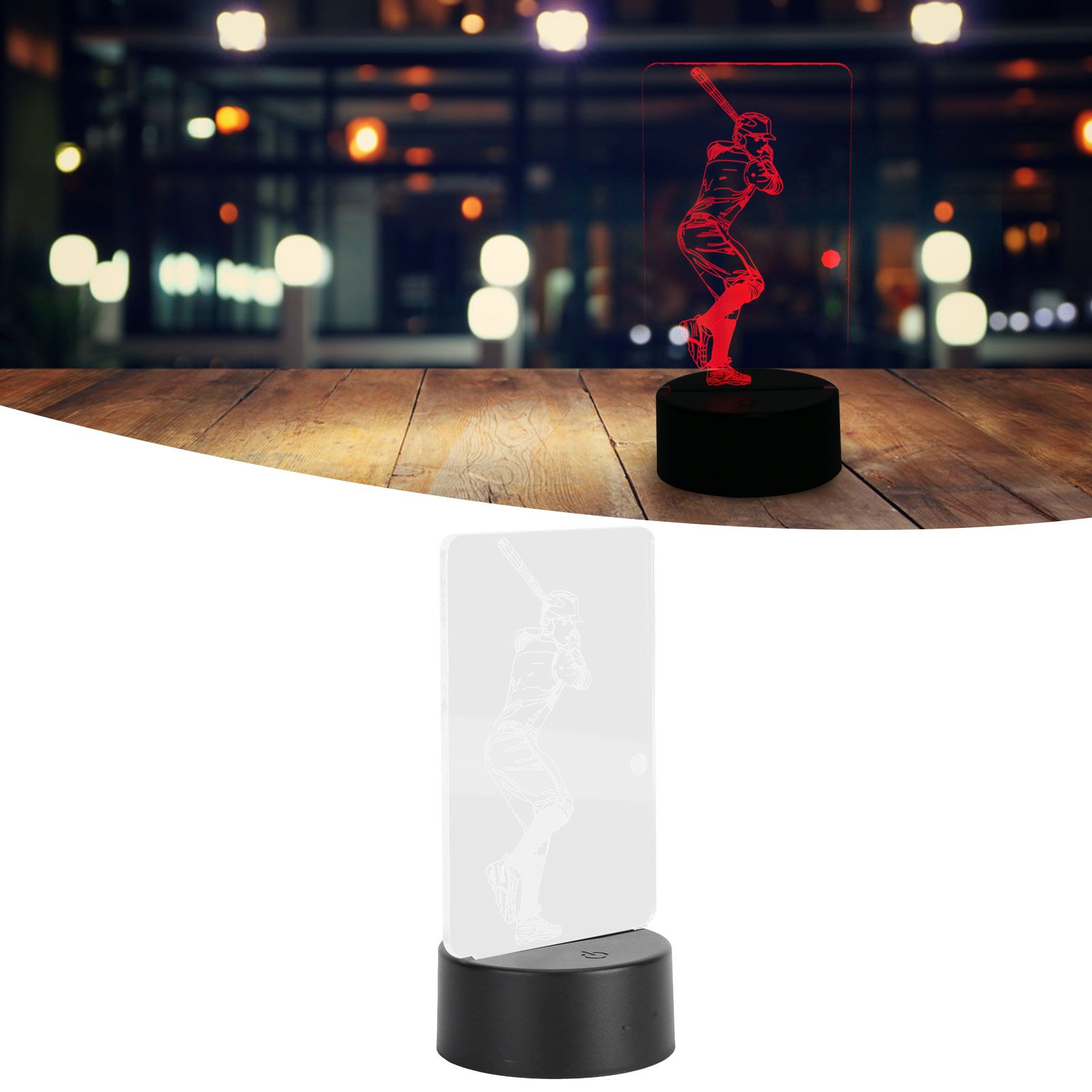 3 Dimensional Baseball Player Pattern Night Light Touch USB Or Battery Powered view 11
