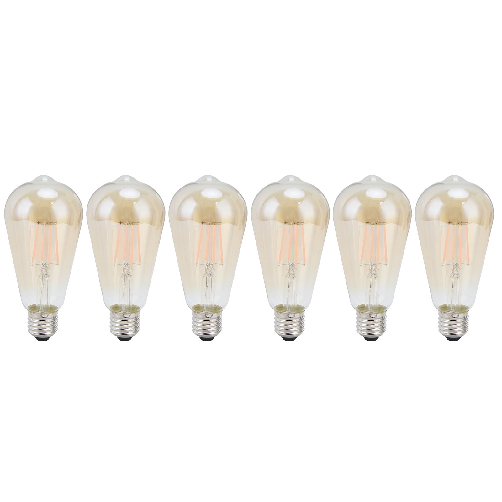 6PCS ST64 LED Filament Lamp Vintage Bulbs E27 Base Gold Glass Bulb Warm Light