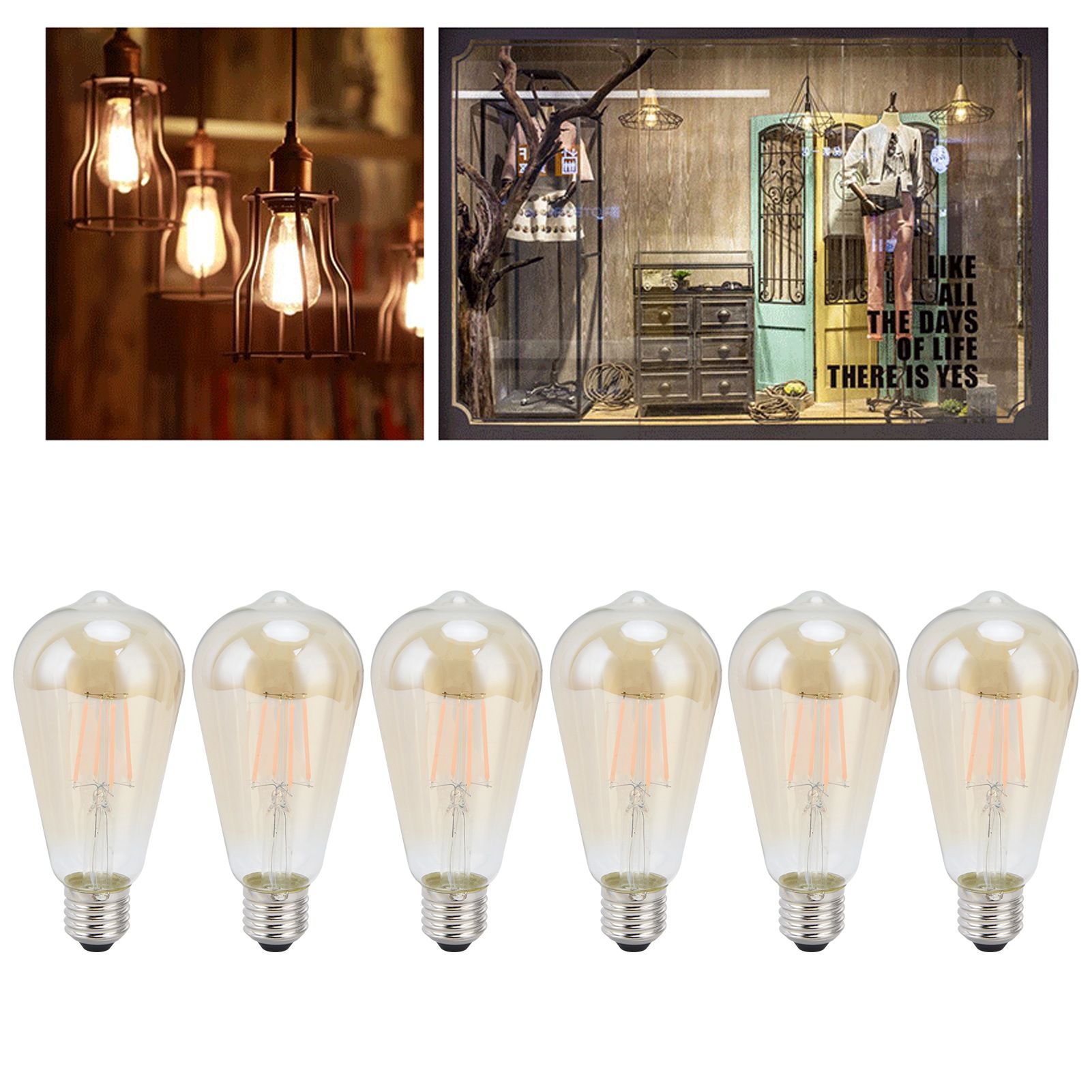 6PCS ST64 LED Filament Lamp Vintage Bulbs E27 Base Gold Glass Bulb Warm Light view 11