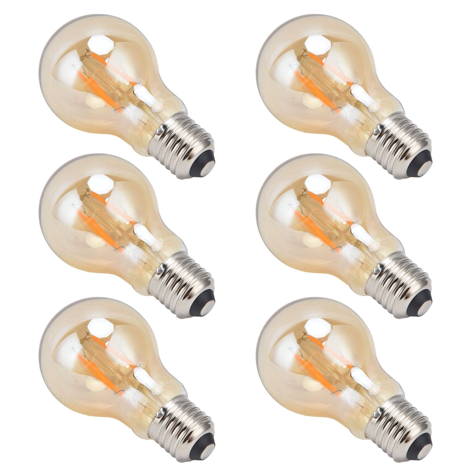 6PCS A60 LED Filament Lamp Antique Vintage Bulbs 4W E27 Base Gold Glass Bulb