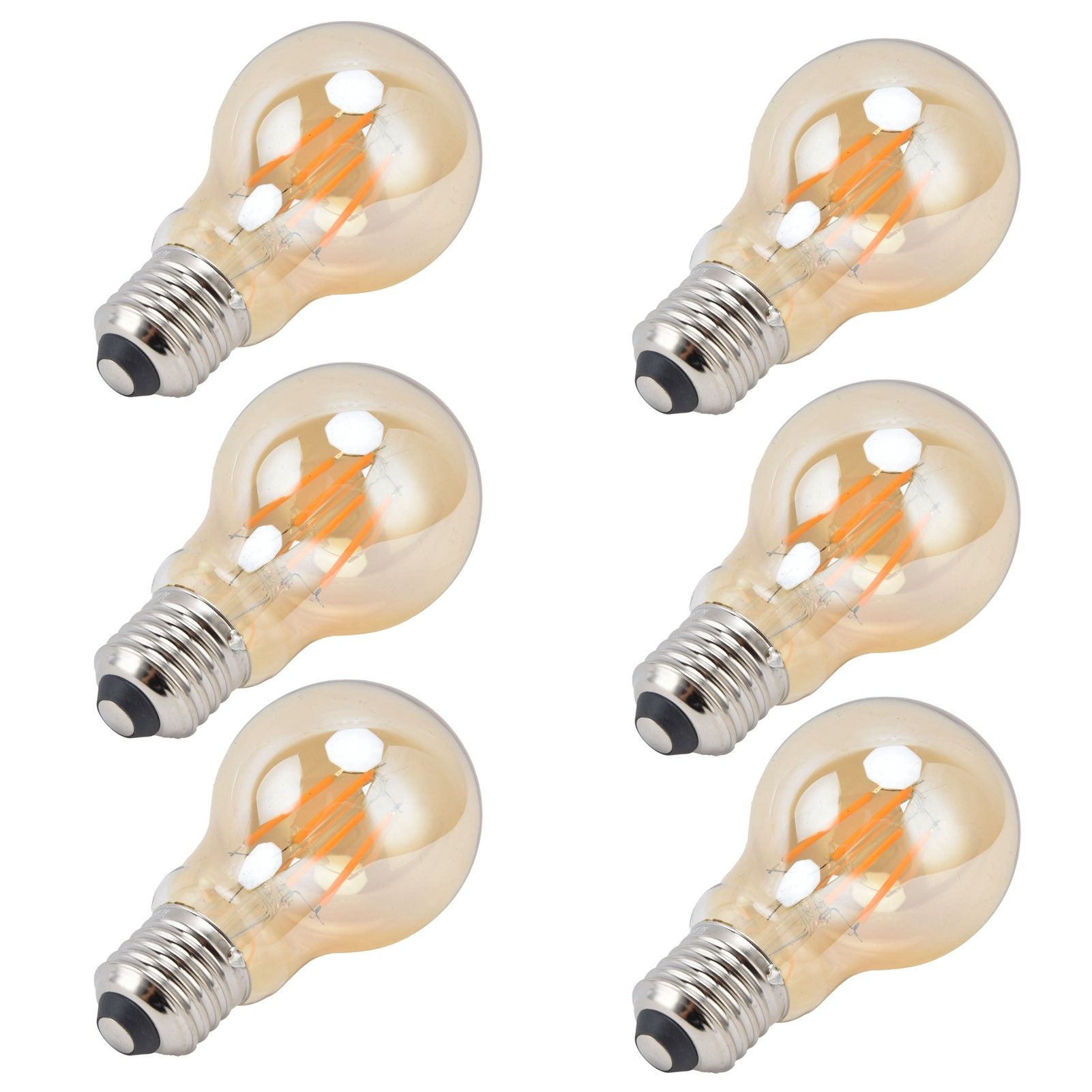 6PCS A60 LED Filament Lamp Antique Vintage Bulbs 4W E27 Base Gold Glass Bulb view 4
