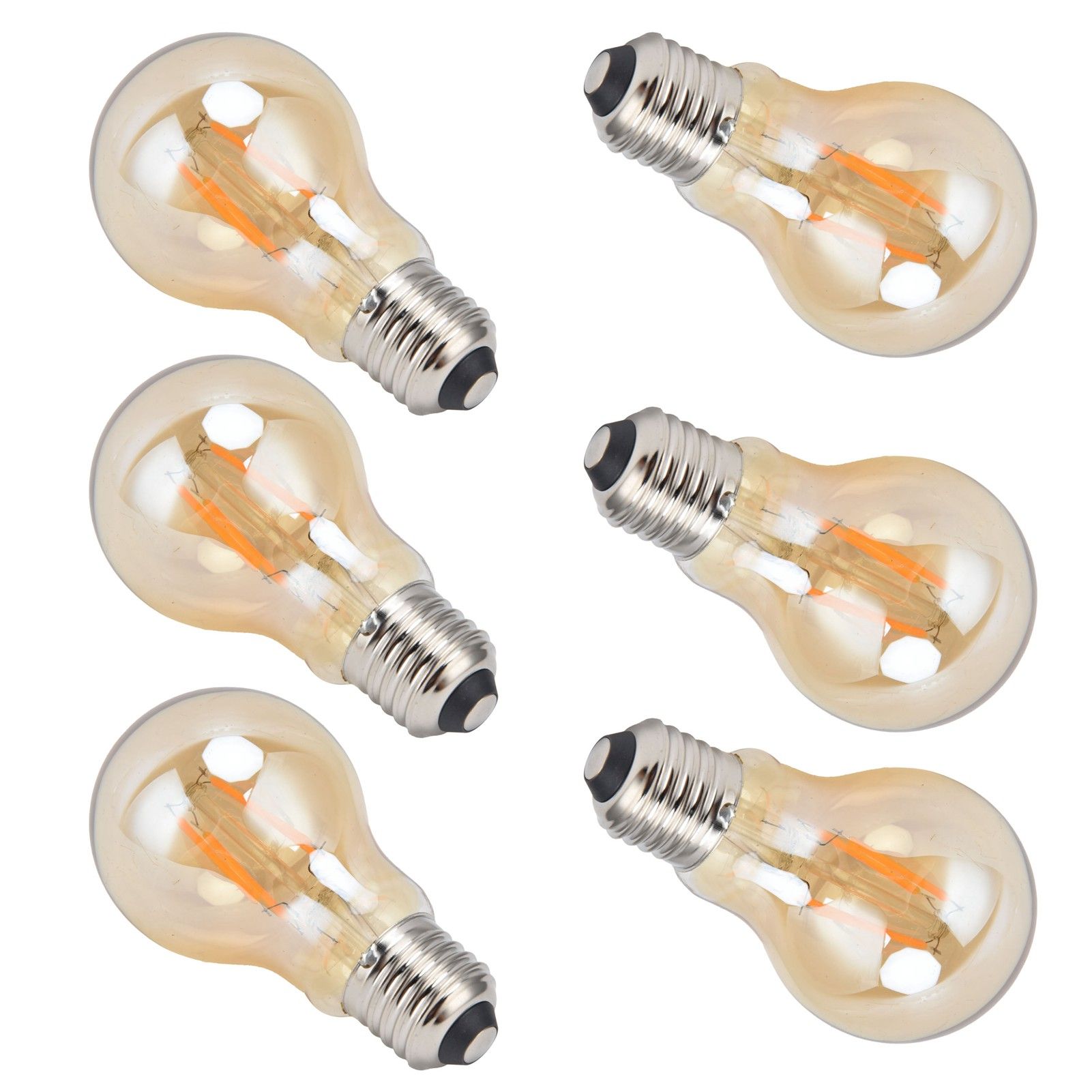 6PCS A60 LED Filament Lamp Antique Vintage Bulbs 4W E27 Base Gold Glass Bulb view 7