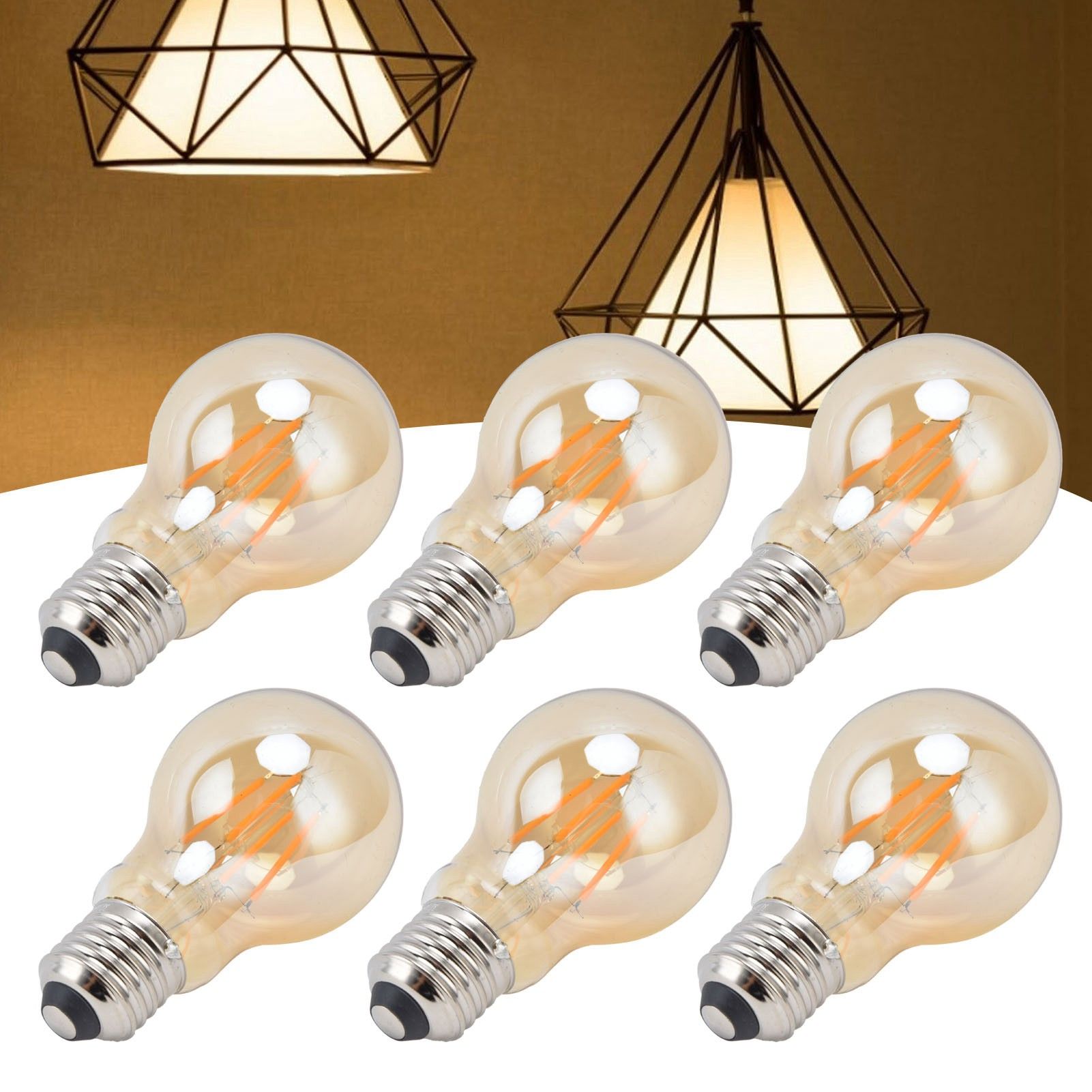 6PCS A60 LED Filament Lamp Antique Vintage Bulbs 4W E27 Base Gold Glass Bulb view 12