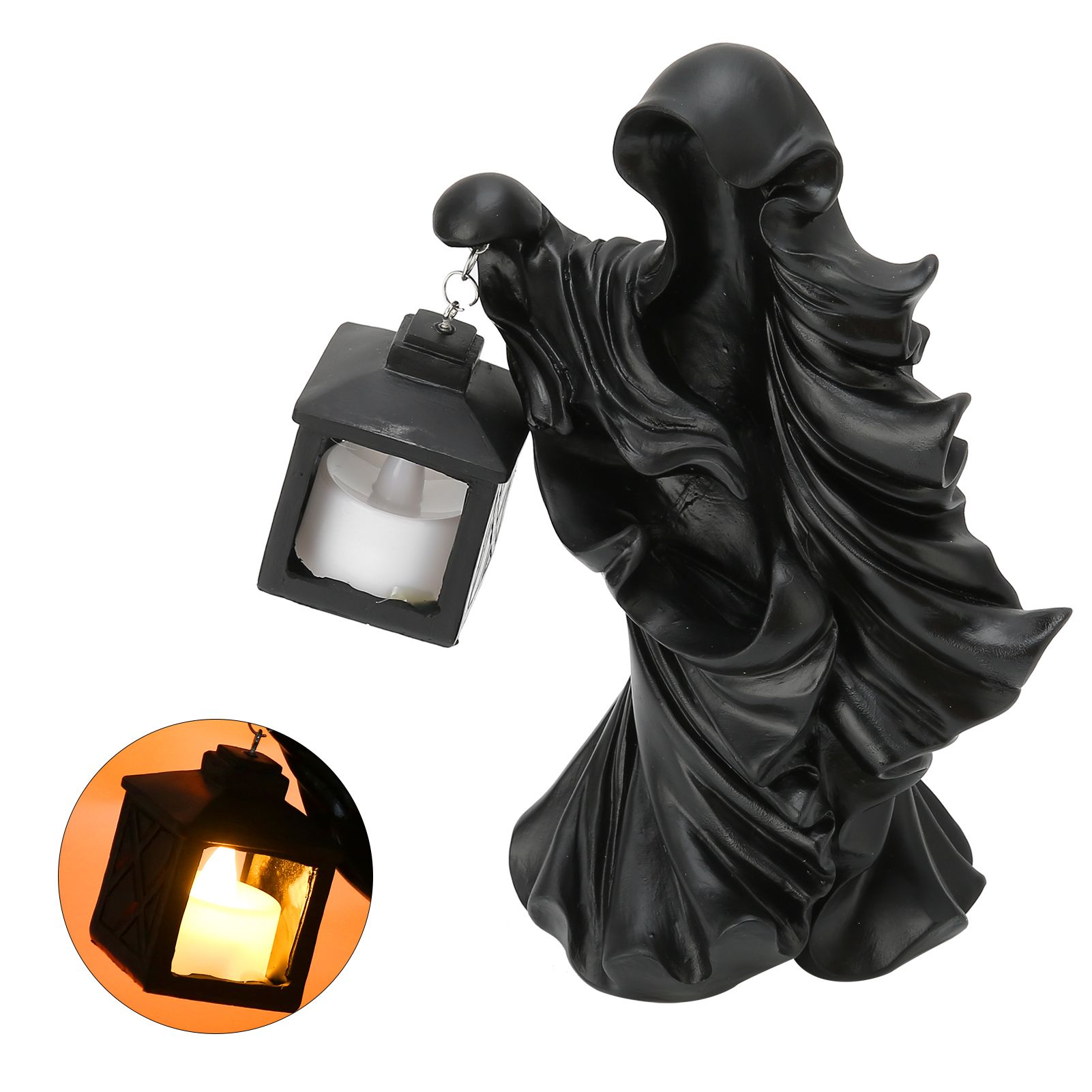 LED Halloween Ornament Resin Witch Sculpture Statue Lantern for Garden Terrace view 9