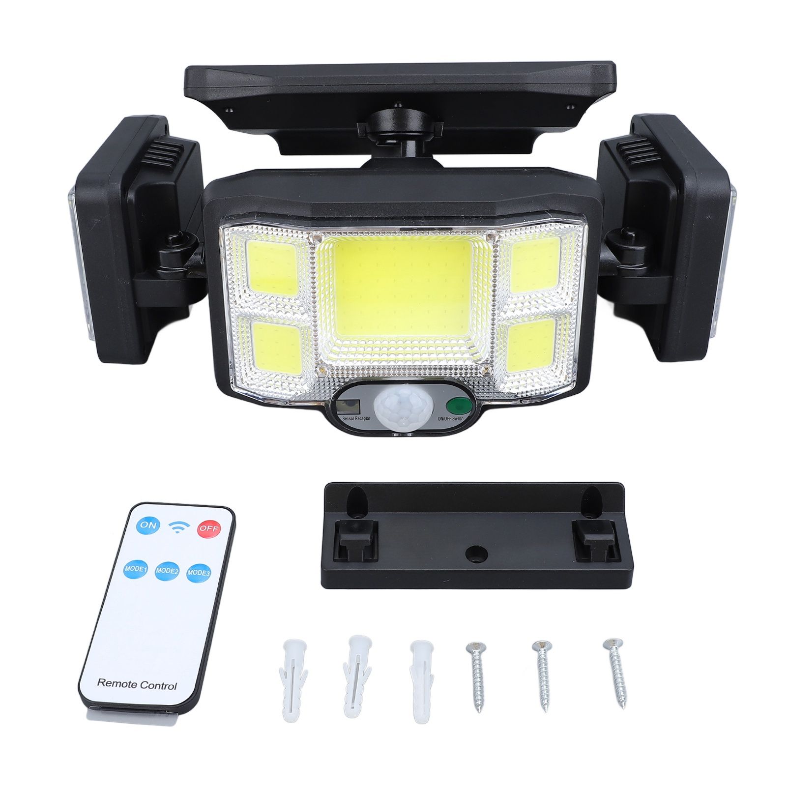 3 Heads Outdoor Solar Wall Light with Remote Control Motion Sensor 3 Lighting view 3