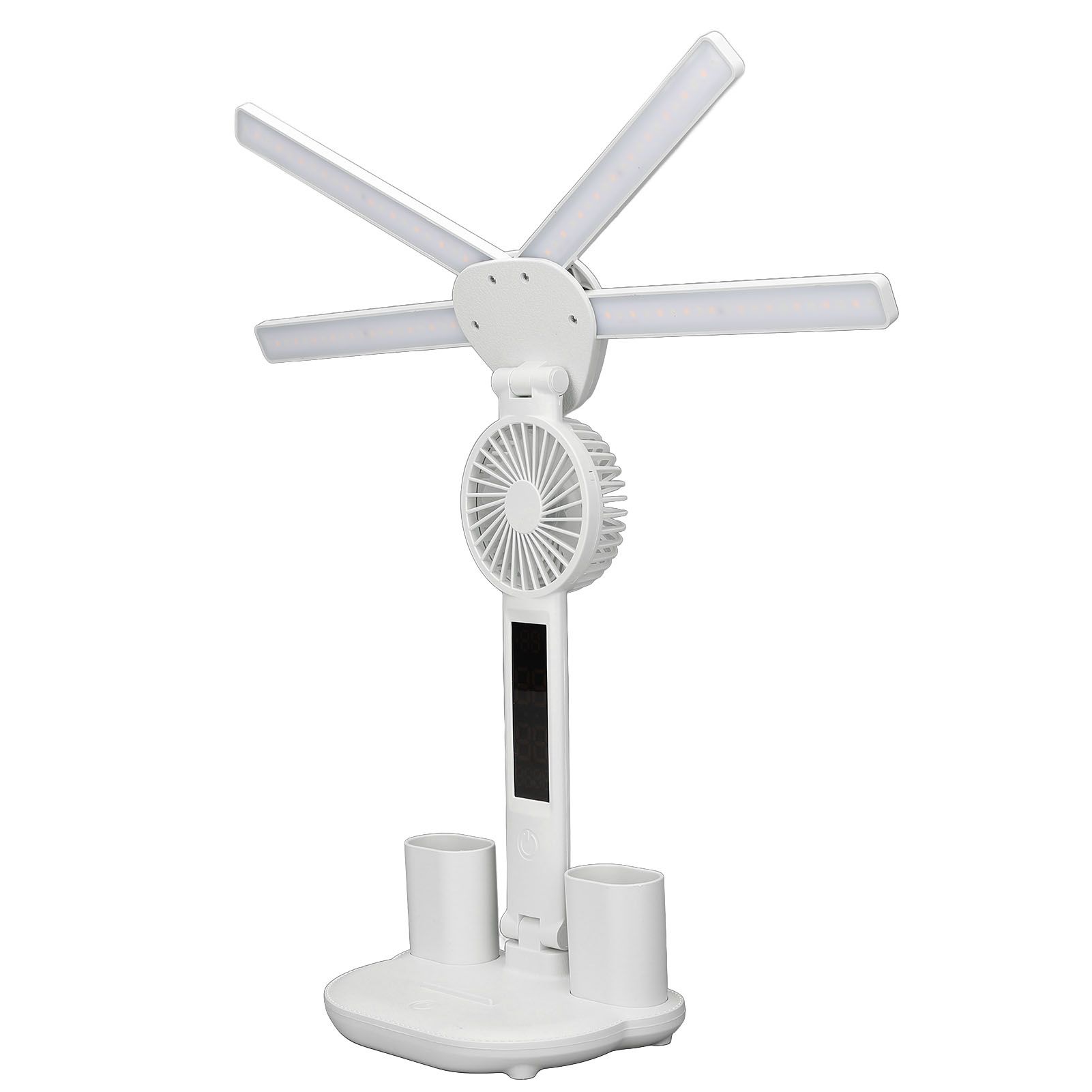 4 Arms Foldable Desk Lamp with Fan Rechargeable 3 Colors Adjustable LED Desk