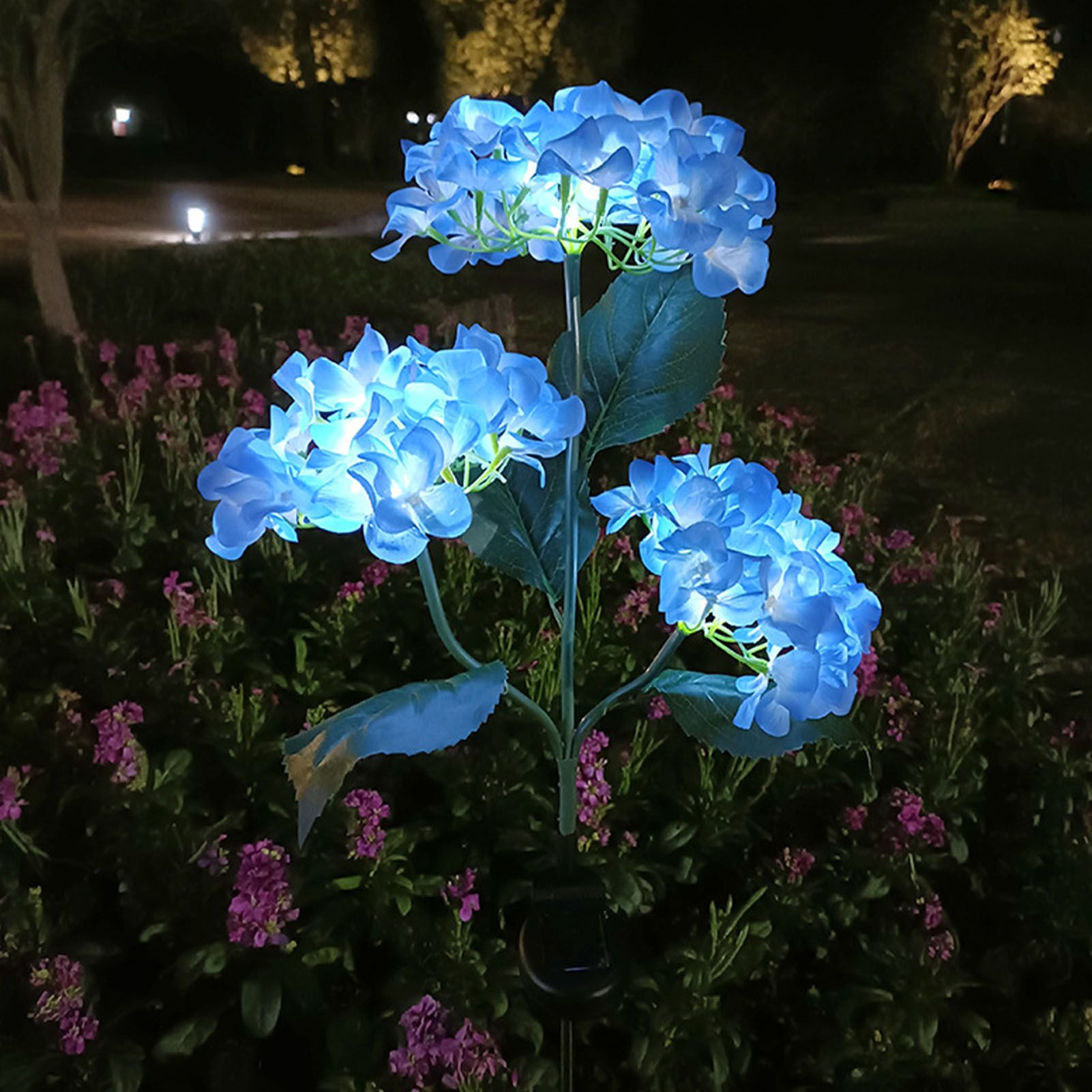 3 Heads Solar Powered Lamp with Glowing Flowers LED Decor Solar Light for view 8