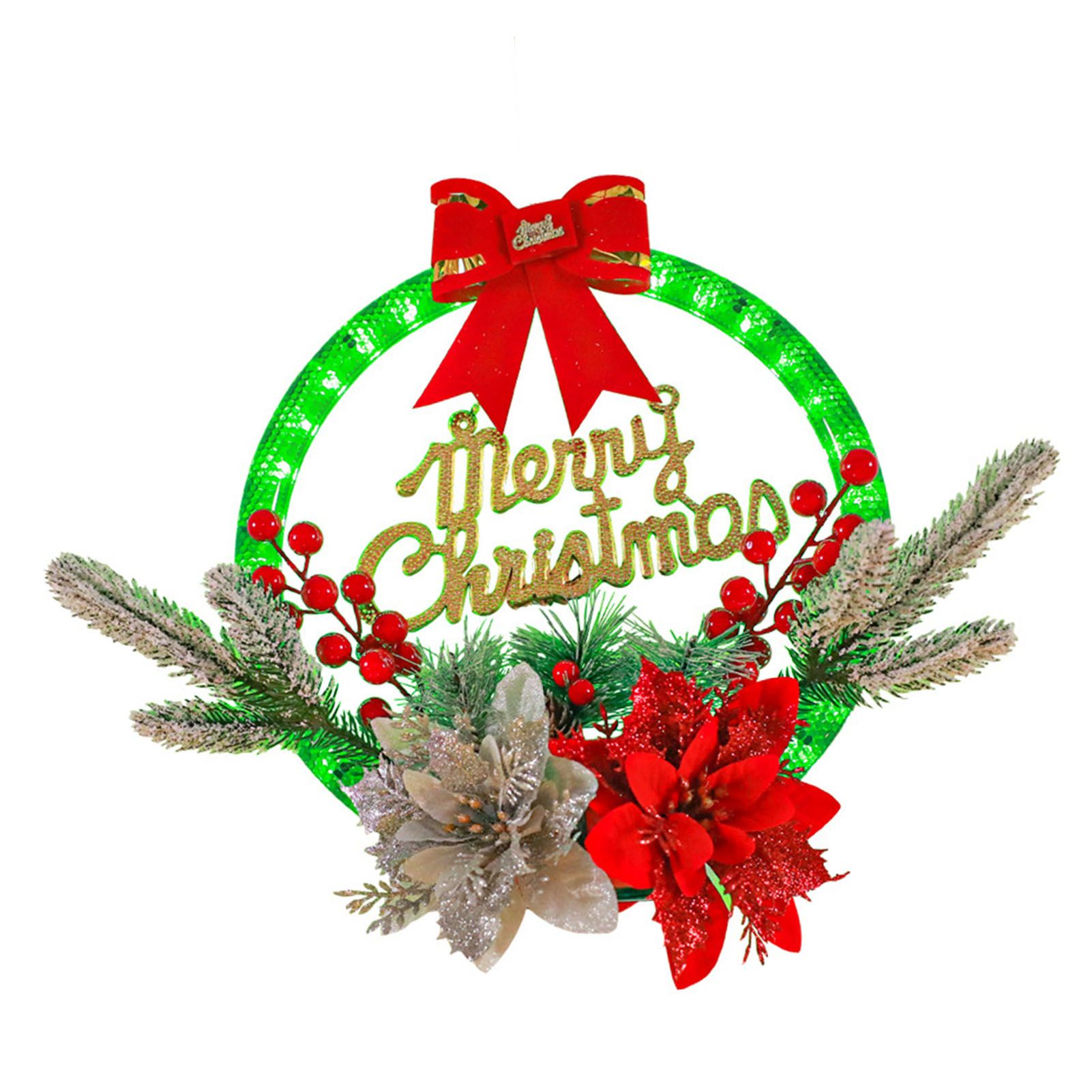 Christmas Wreath Light Decoration Artificial Red Berry Pine Needle LED Lighted
