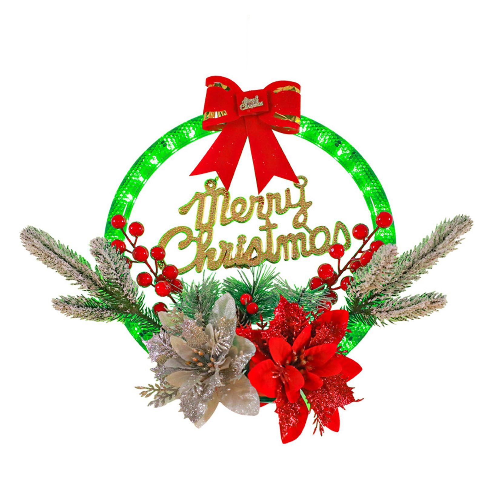 Christmas Wreath Light Decoration Artificial Red Berry Pine Needle LED Lighted view 3